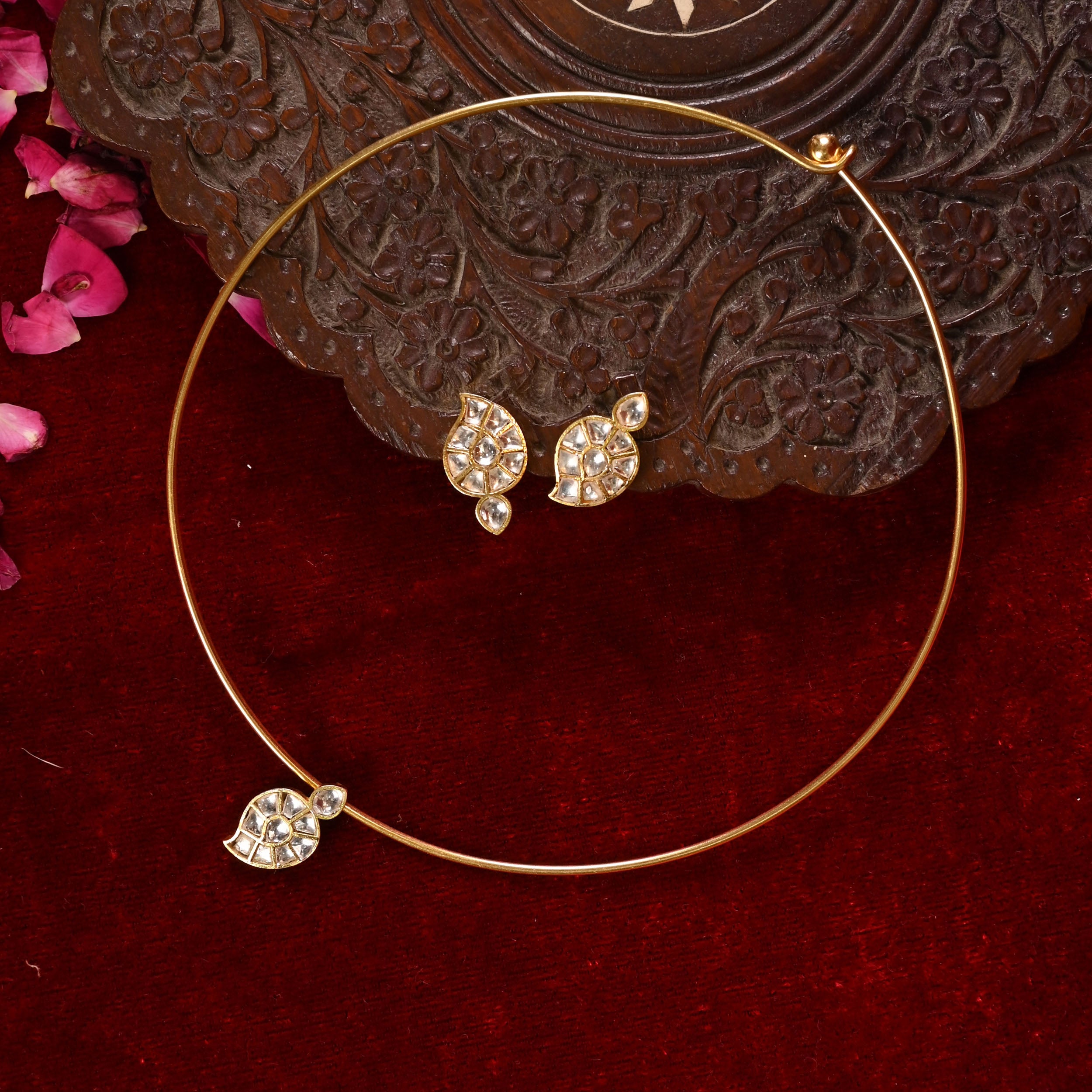SJN0005- White Colour Gold Plated Jadau Kundan Hasli