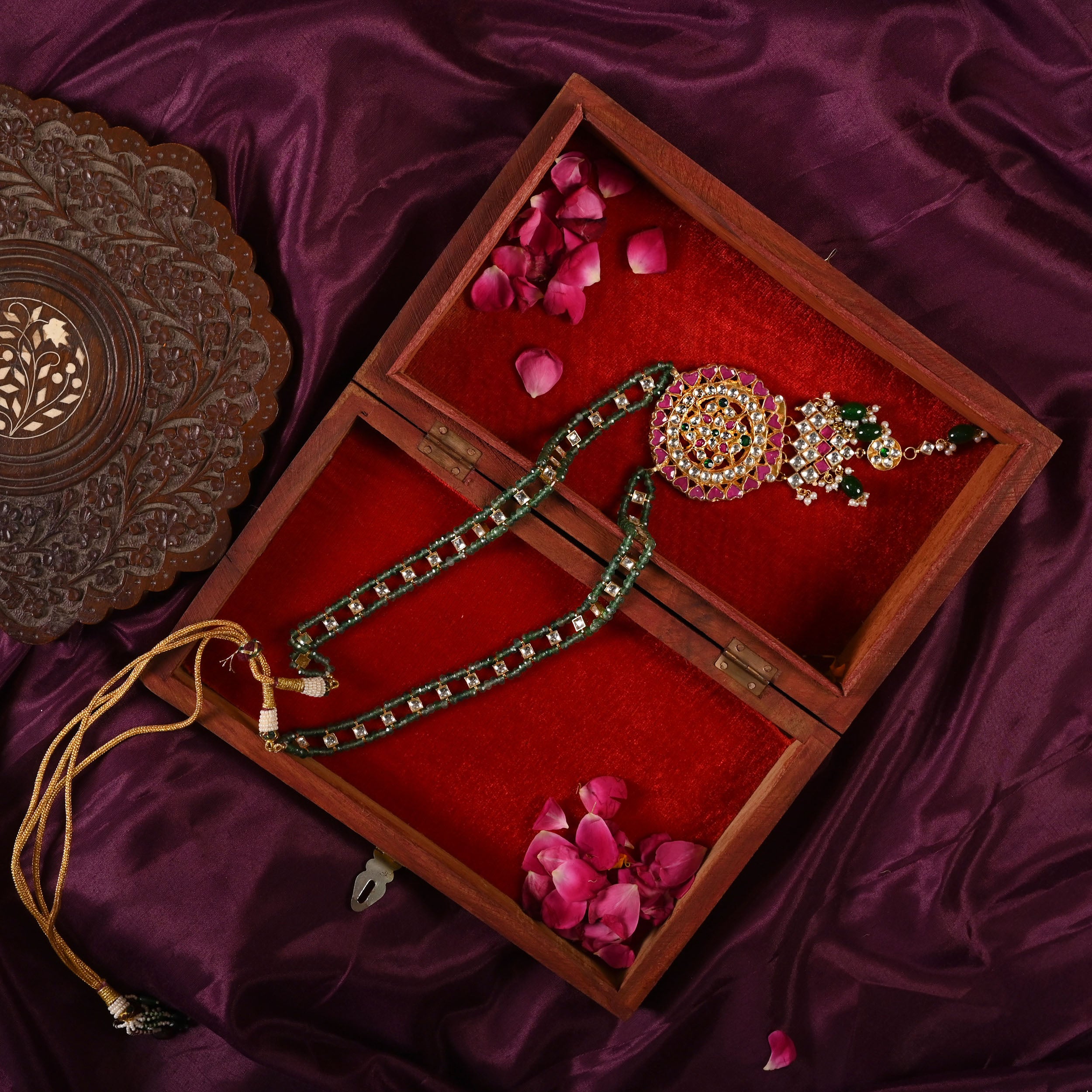 SJN0010- Multi Colour Gold Plated Jadau Kundan Long Necklace with Earrings