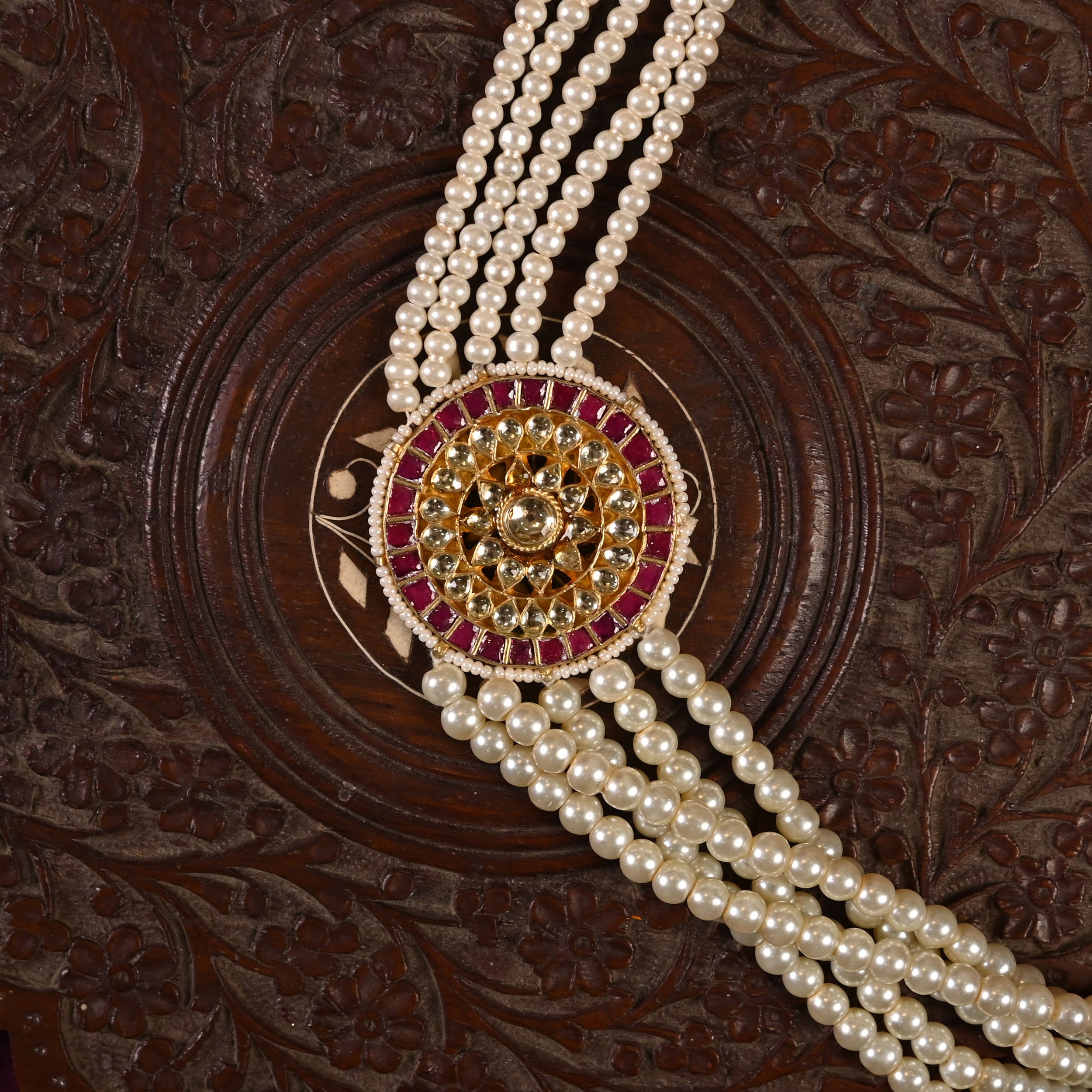 SJGM0002- Multi Colour Gold Plated Jadau Kundan Groom Mala