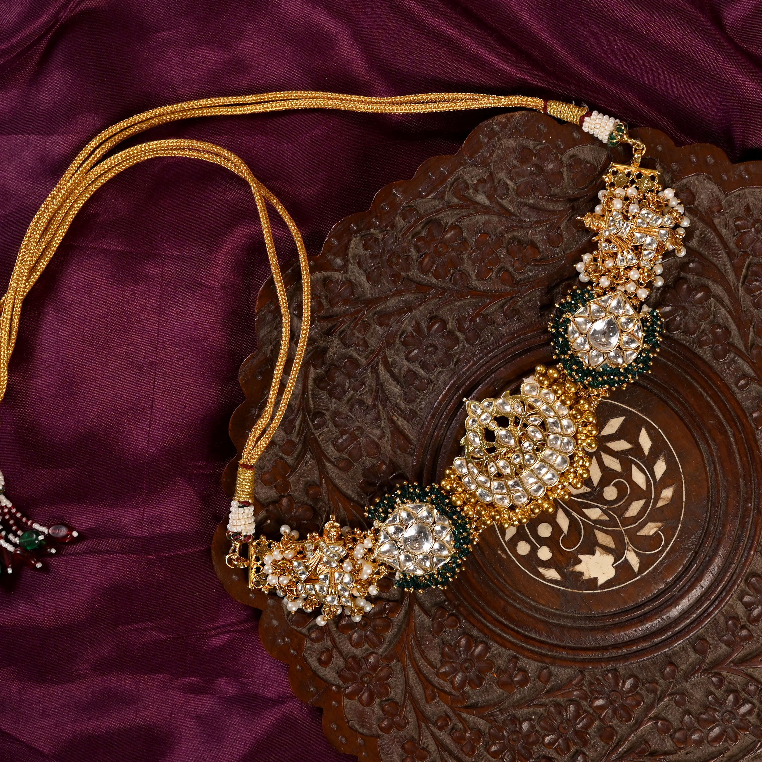SJN1085- Multi Colour Gold Plated Jadau Kundan Fusion Choker with Earrings