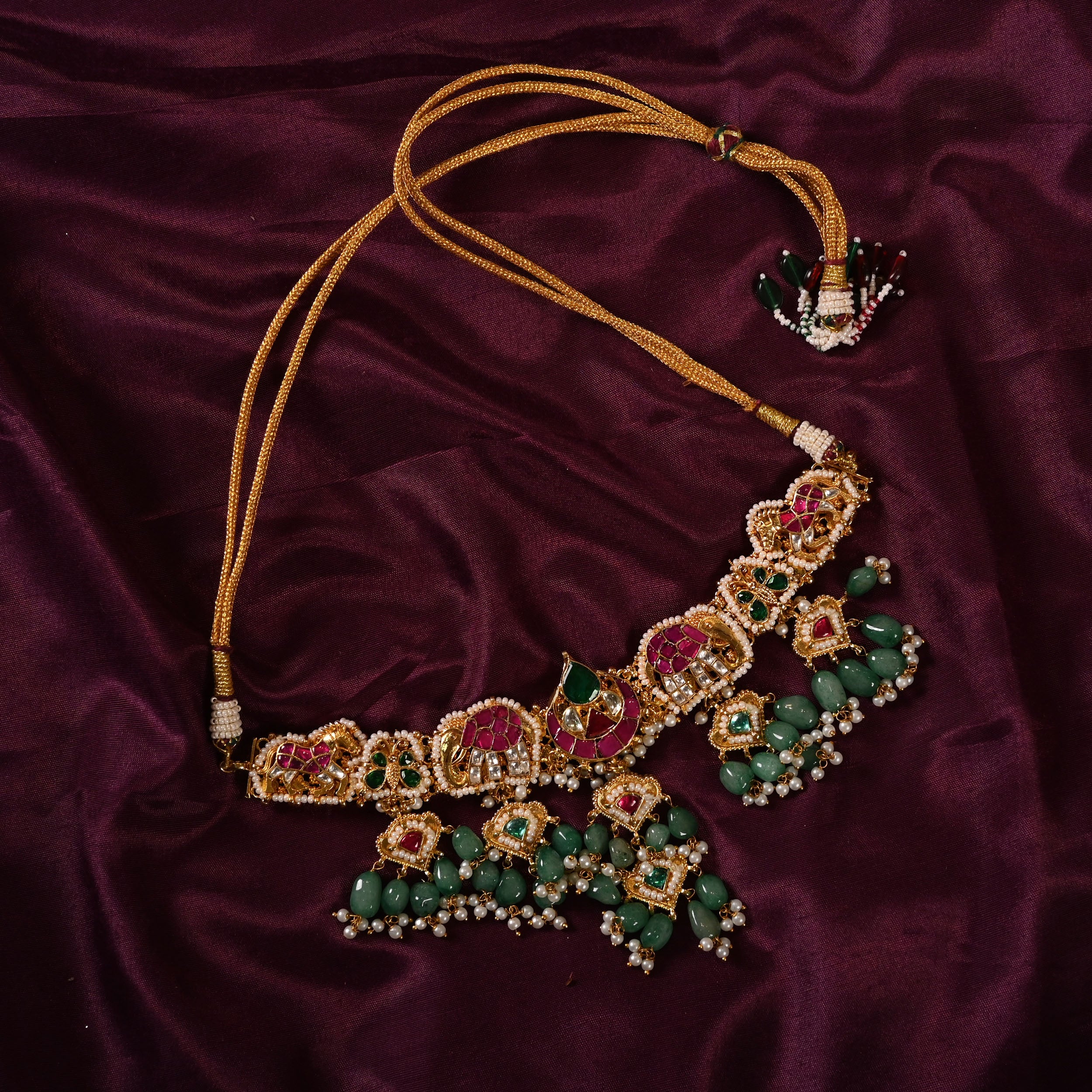 SJN1160- Multi Colour Gold Plated Jadau Kundan Fusion Choker with Earrings