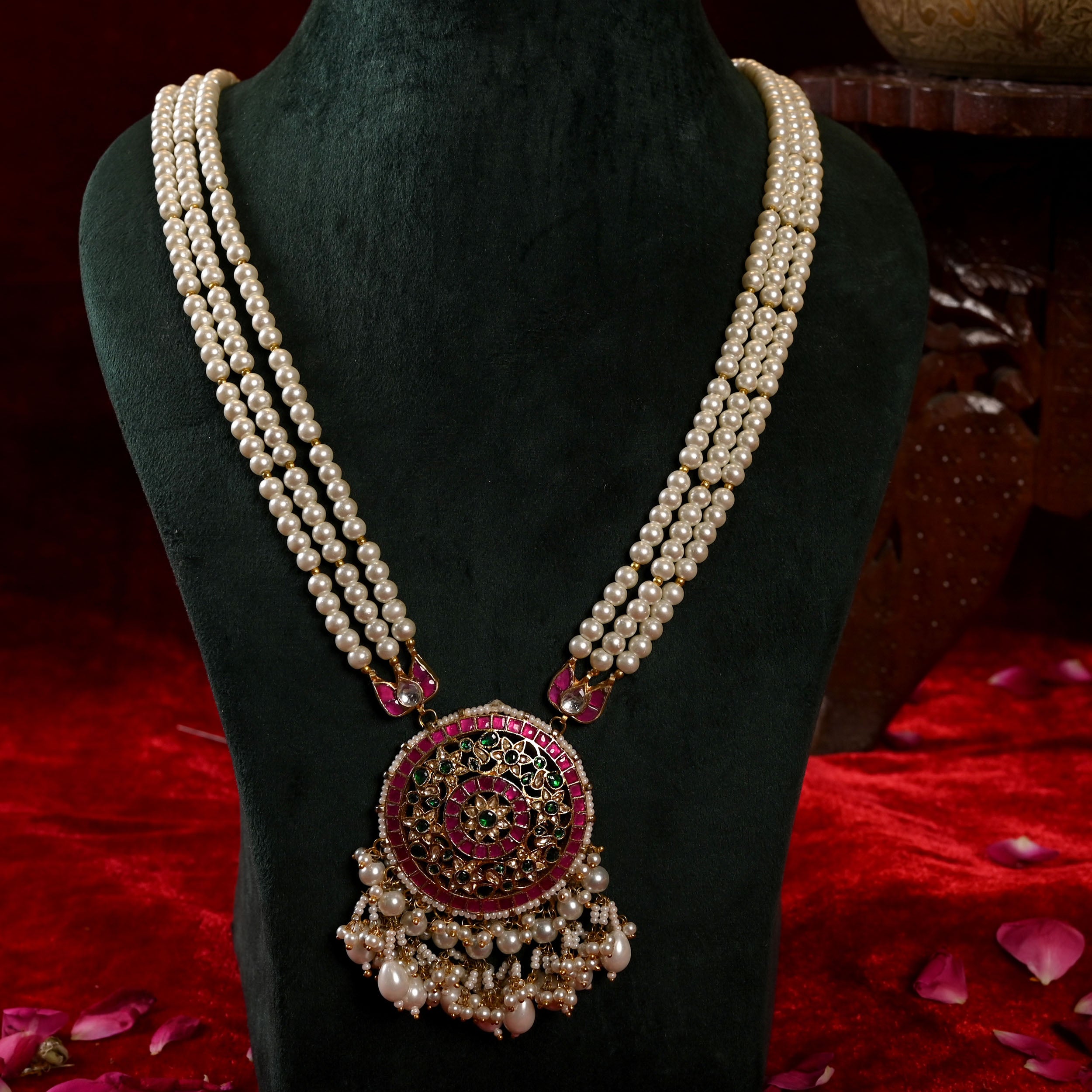 SJN0012-Multicolor Gold Plated Long Necklace with Earrings