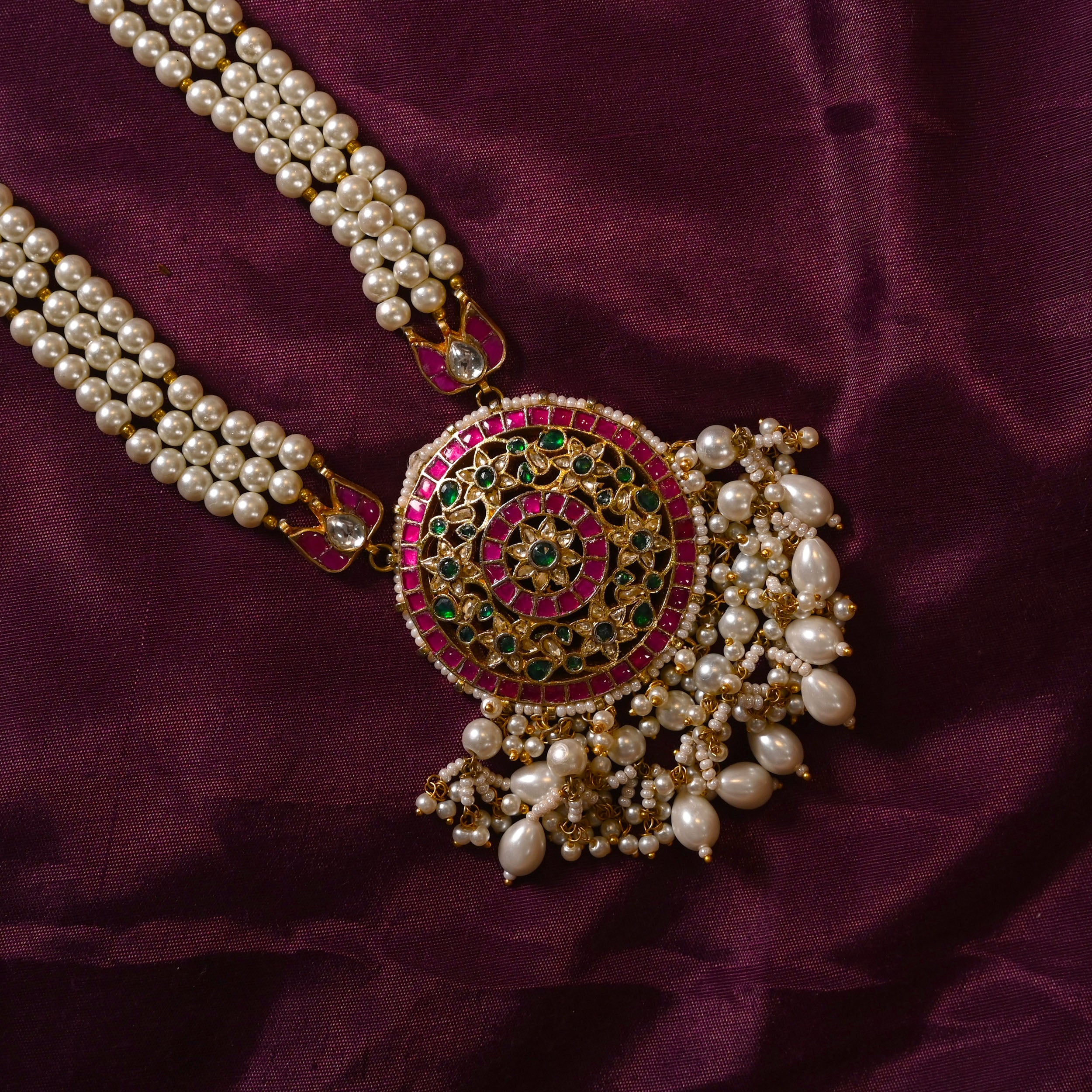 SJN0012-Multicolor Gold Plated Long Necklace with Earrings