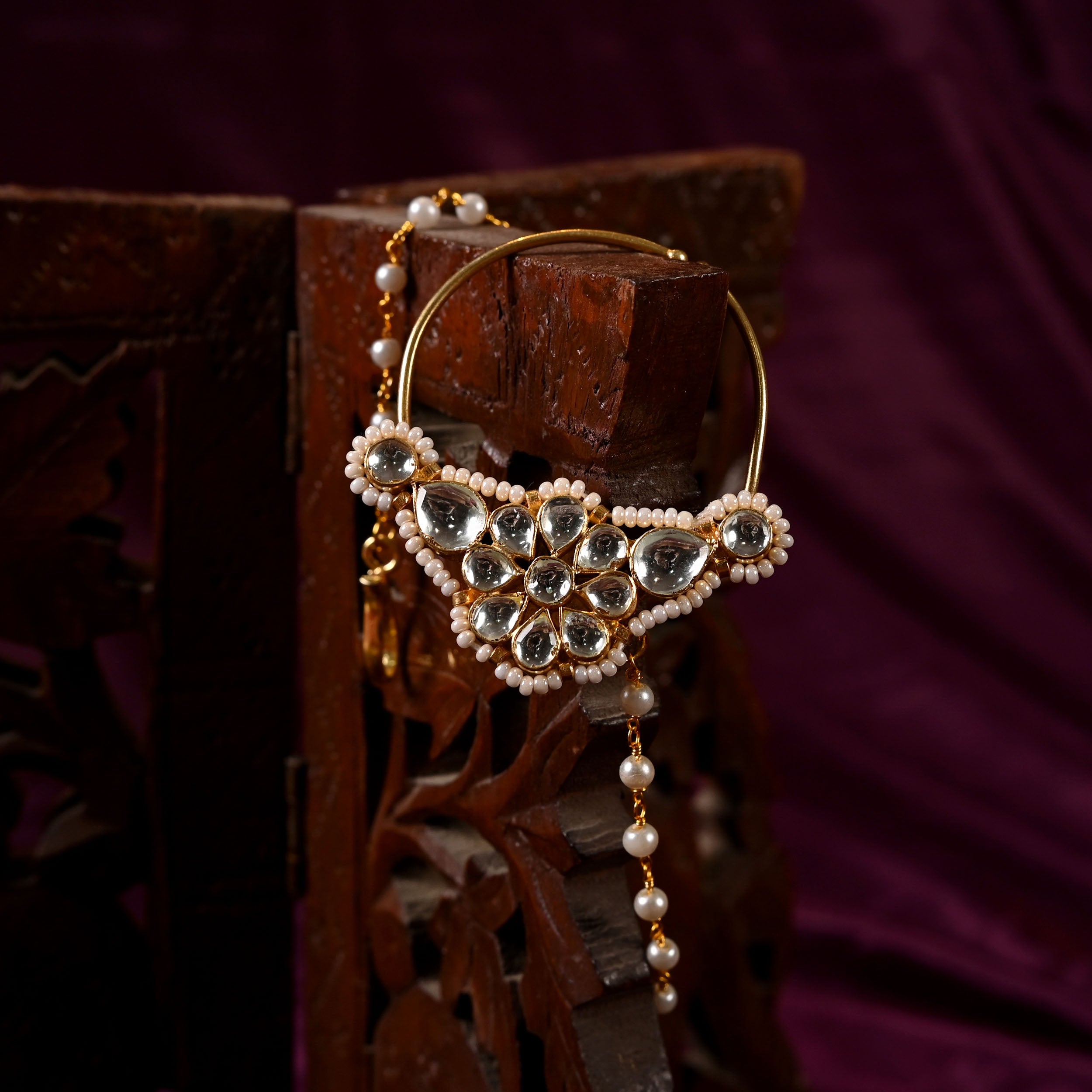 SJNR0005- White Colour Gold Plated Jadau Kundan Nose Ring
