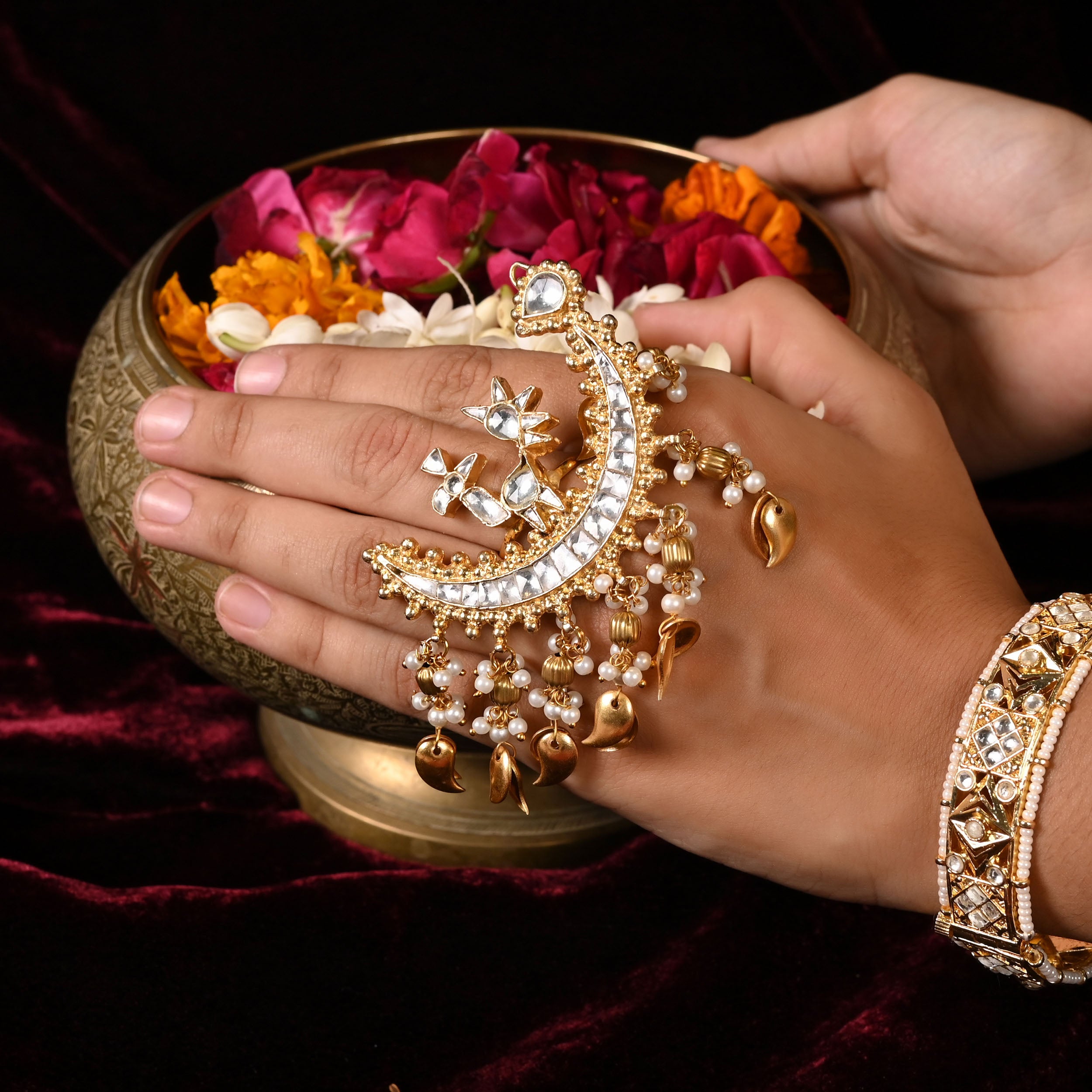 SJR0003- White Colour Gold Plated Jadau Kundan Ring