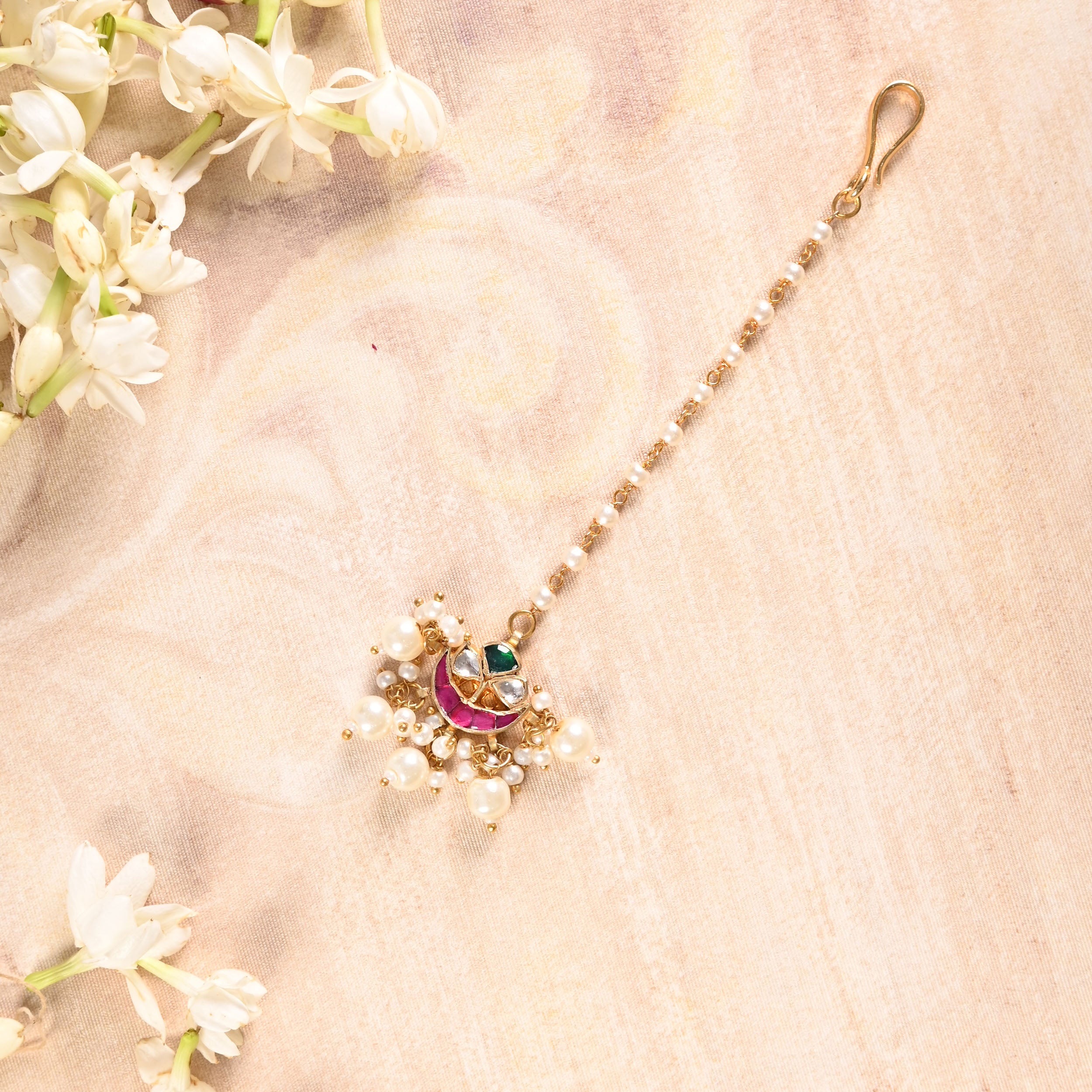 SJT1010- Multi Color Gold Plated Jadau Kundan Maang Tika