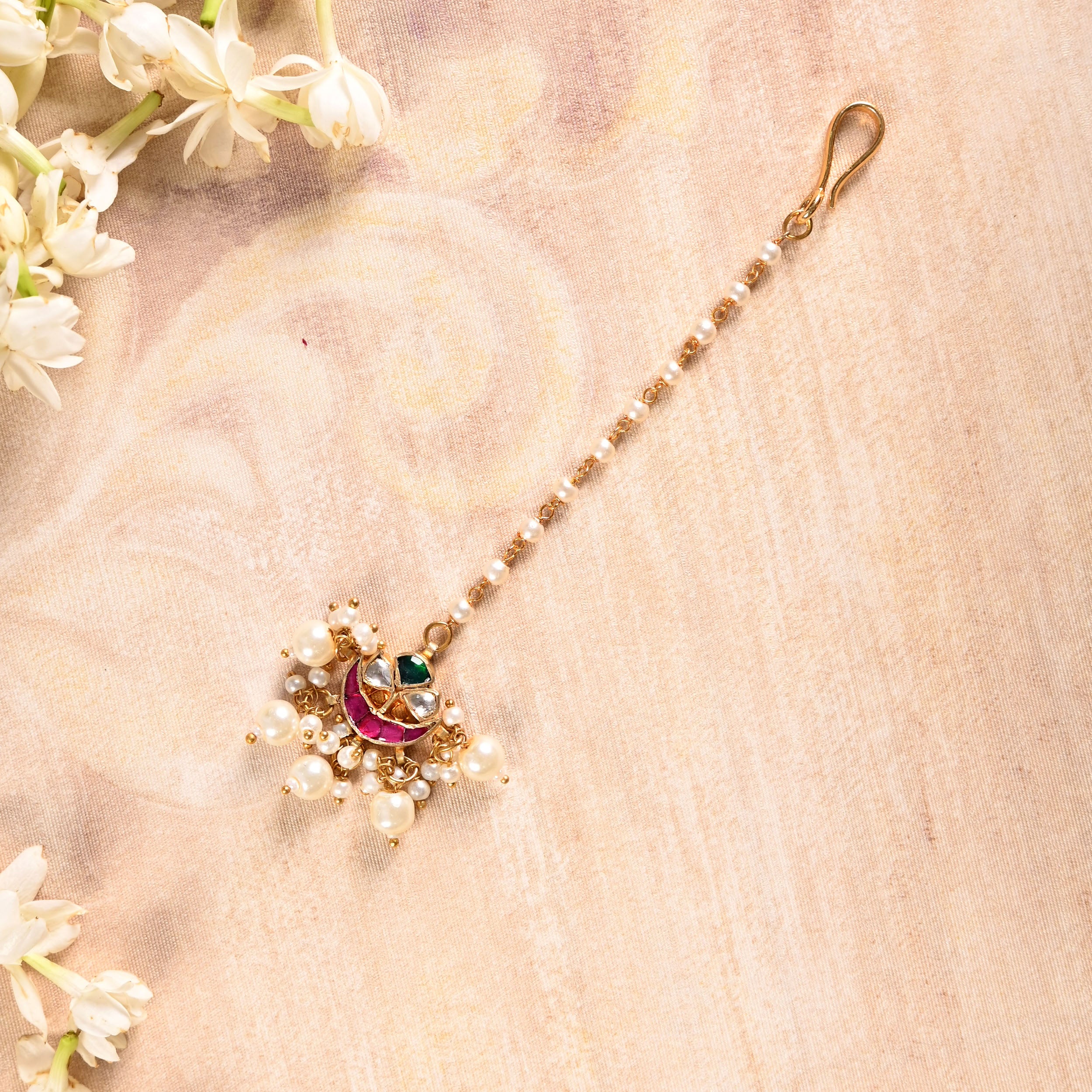 SJT1010- Multi Color Gold Plated Jadau Kundan Maang Tika