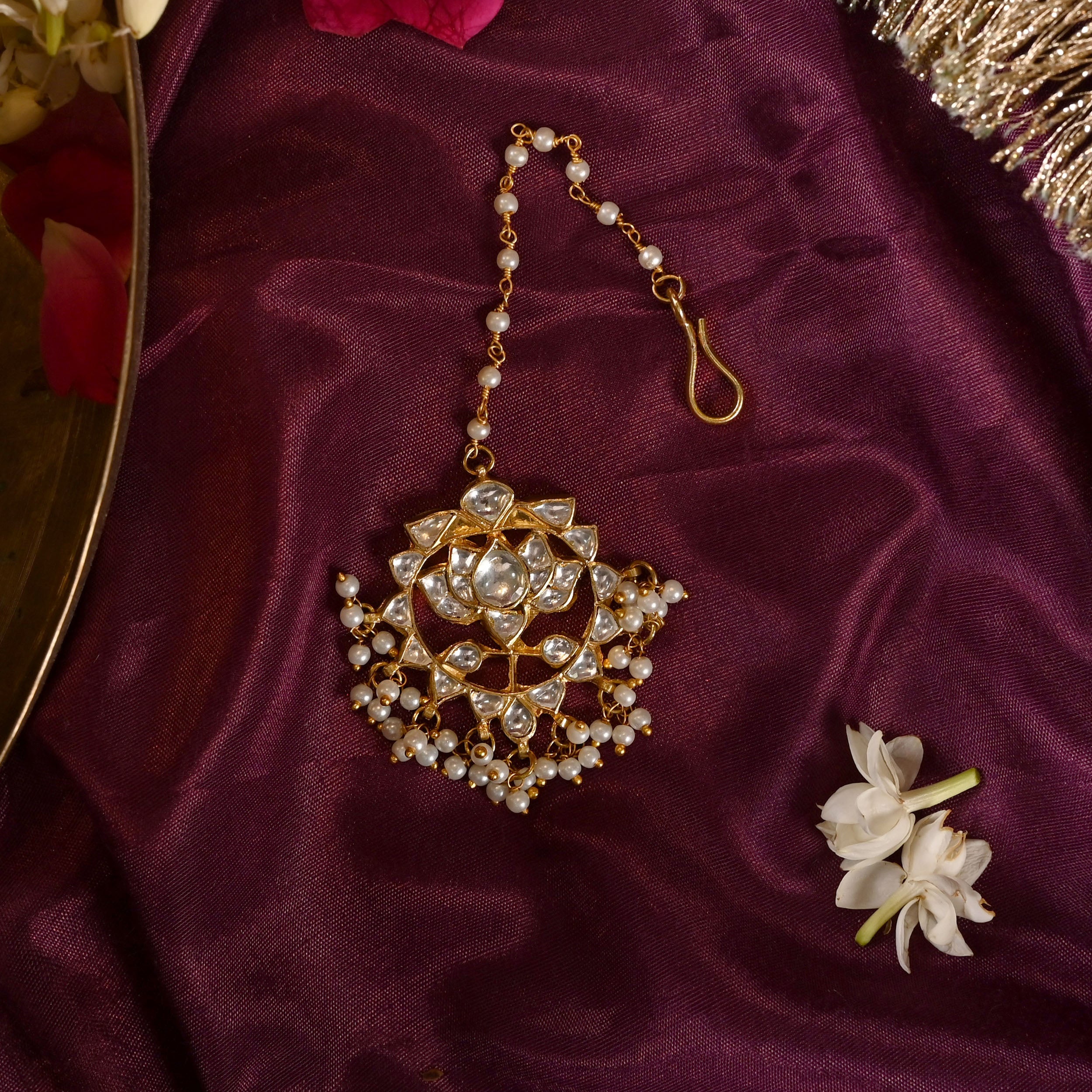 SJT1039- White Colour Gold Plated Jadau kundan Maang Tika