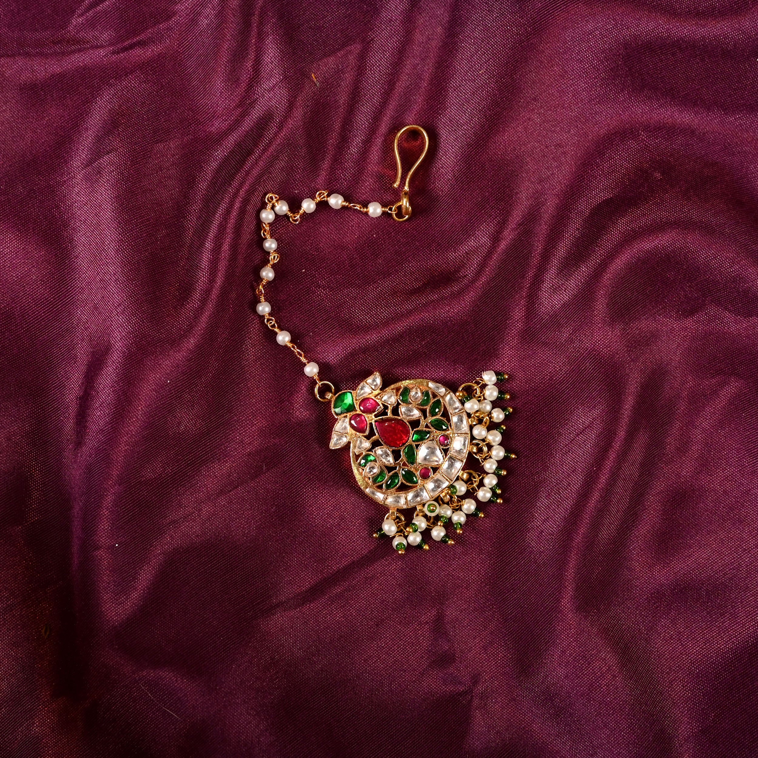 SJT1027- Multi Colour Gold Plated Jadau Kundan Maang Tika