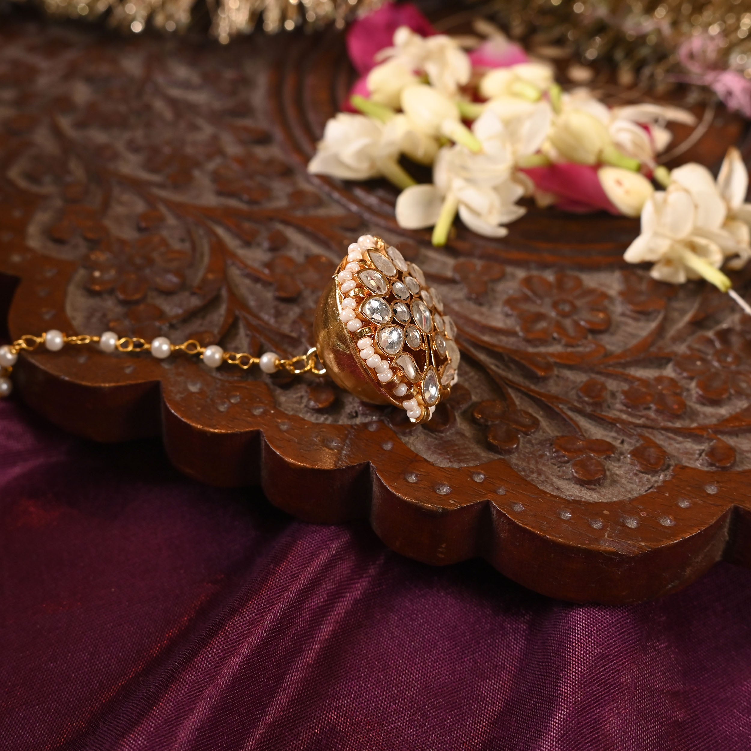SJT1009- White Colour Gold Plated Jadau Kundan Borla