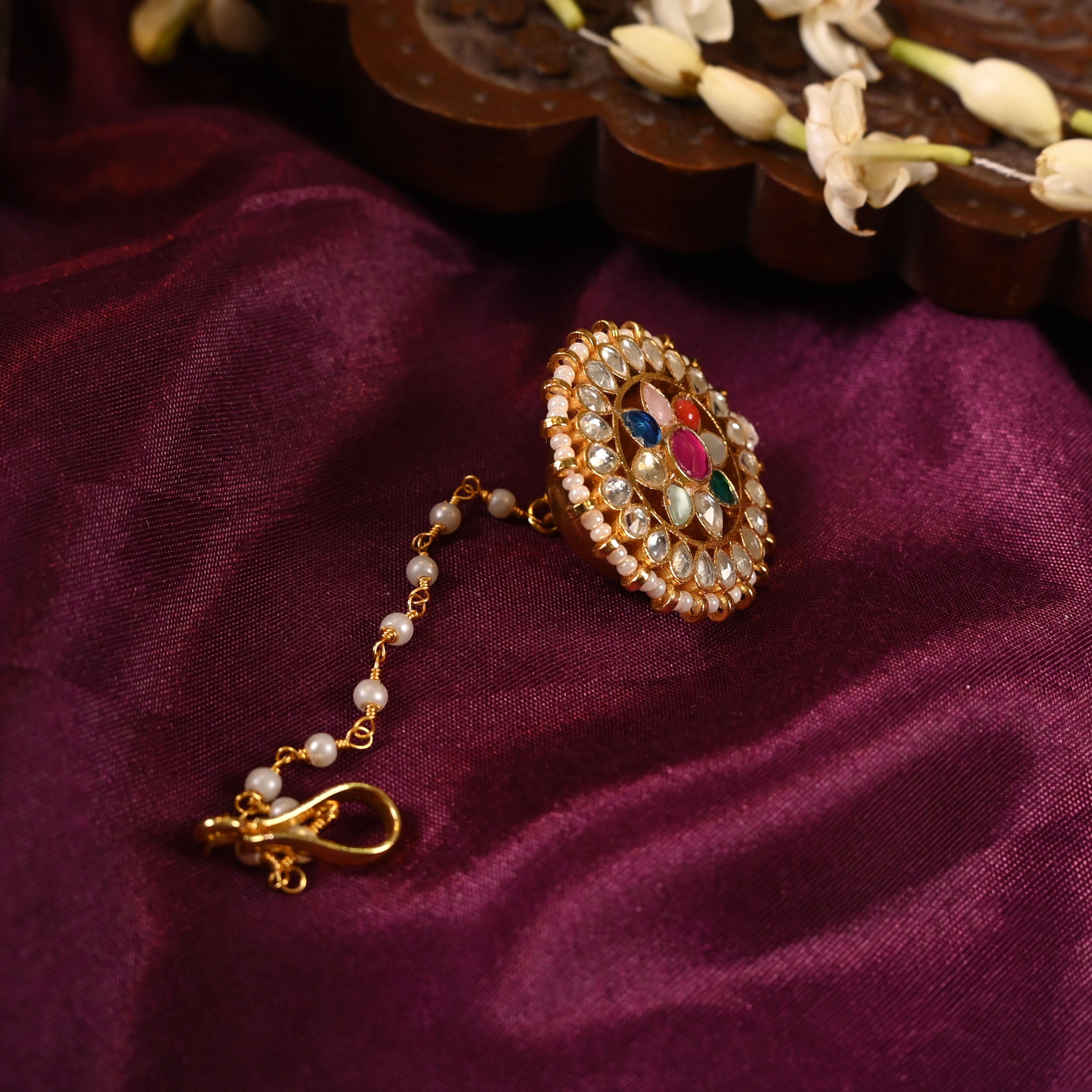 SJT1012- Multi Color Gold Plated Jadau Kundan Borla
