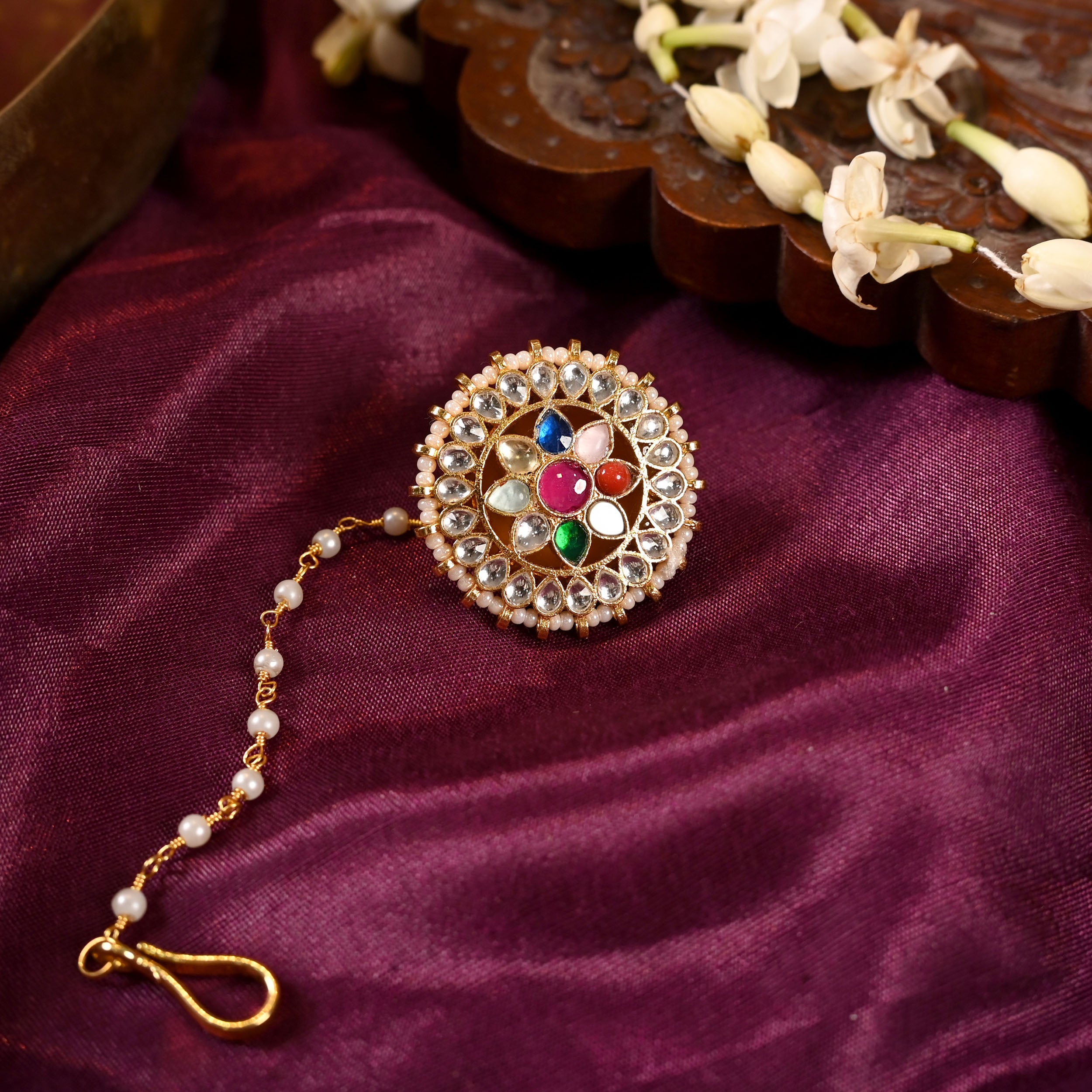 SJT1012- Multi Color Gold Plated Jadau Kundan Borla