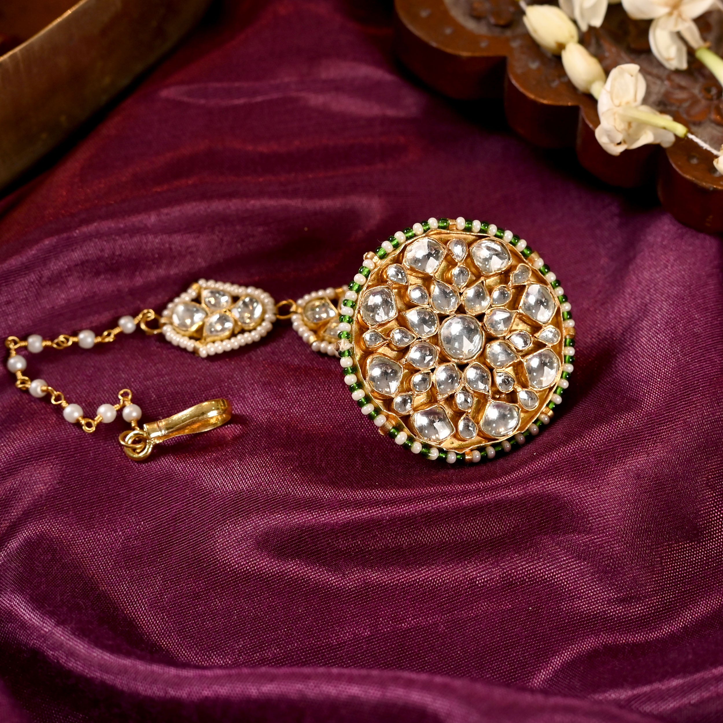 SJT1015-White Color Gold Plated Jadau Kundan Borla