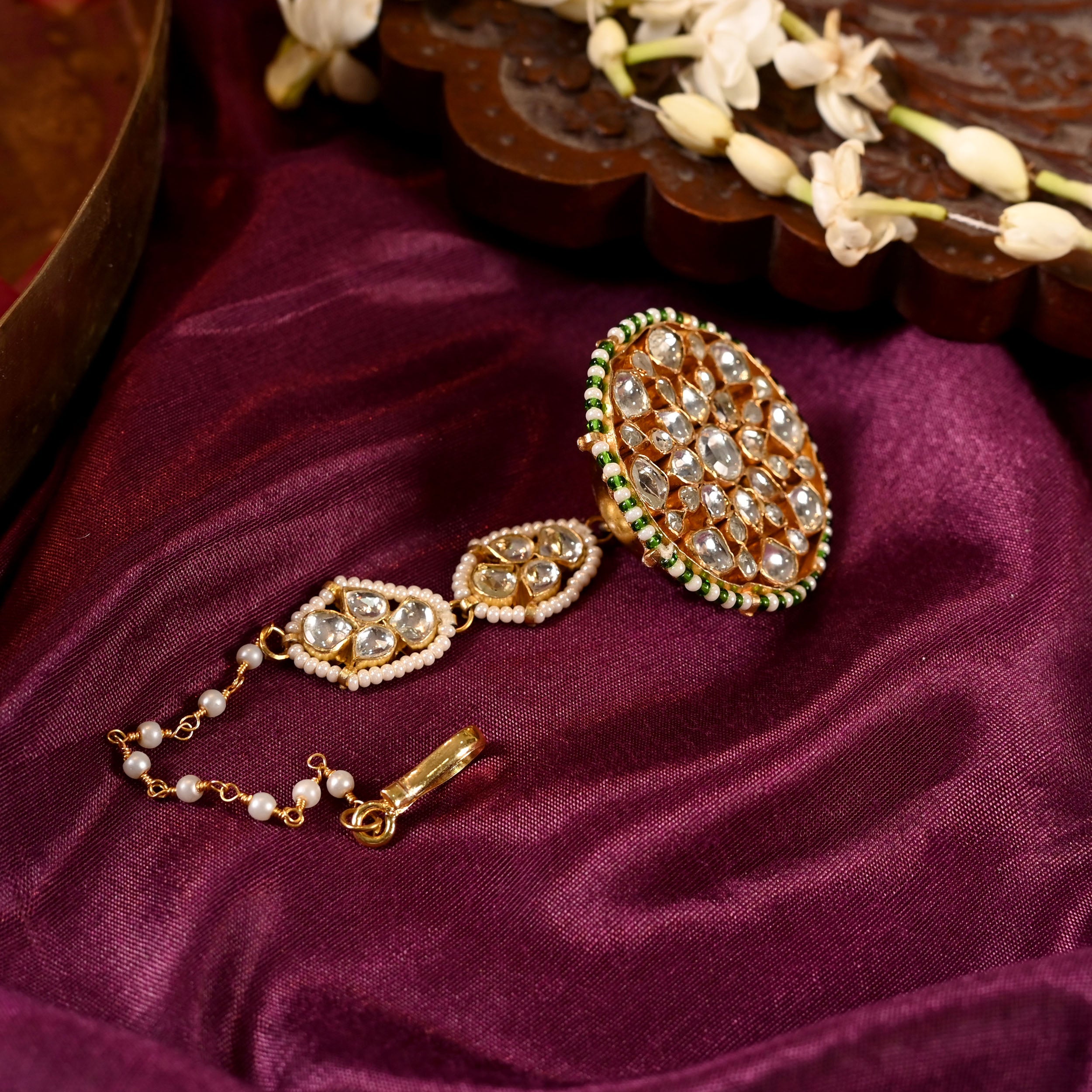 SJT1015-White Color Gold Plated Jadau Kundan Borla