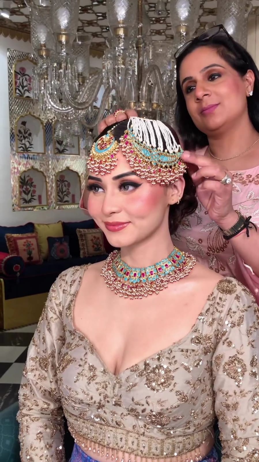Hira Bridal Necklace with Earrings, Tika, and Passa