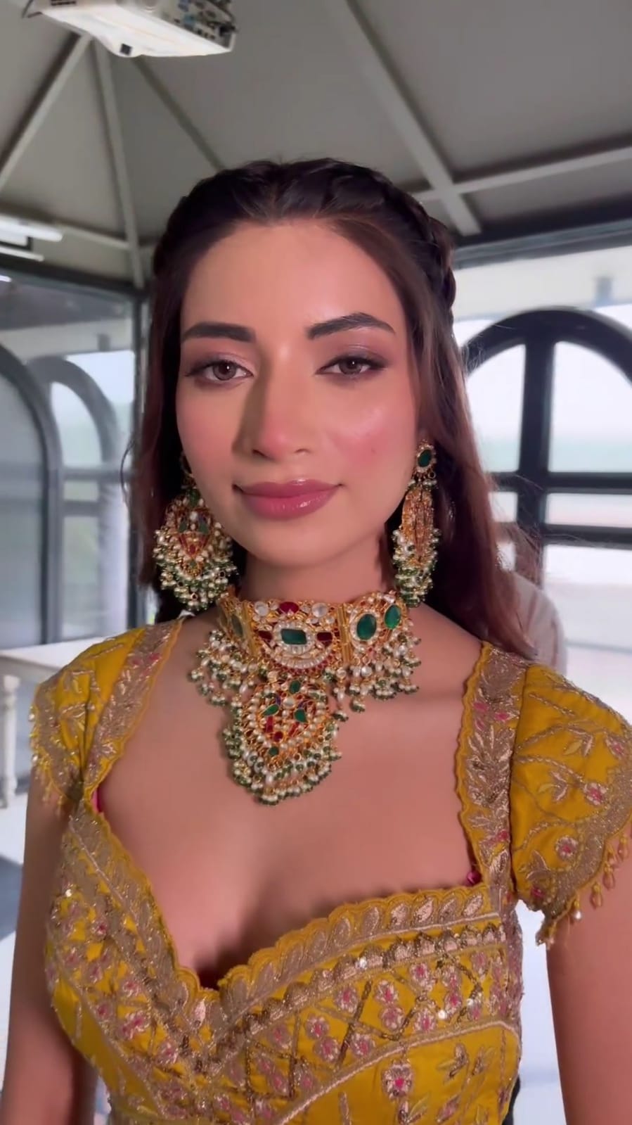 SJN1074- Multi Colour Gold Plated Jadau Kundan Choker with Earrings