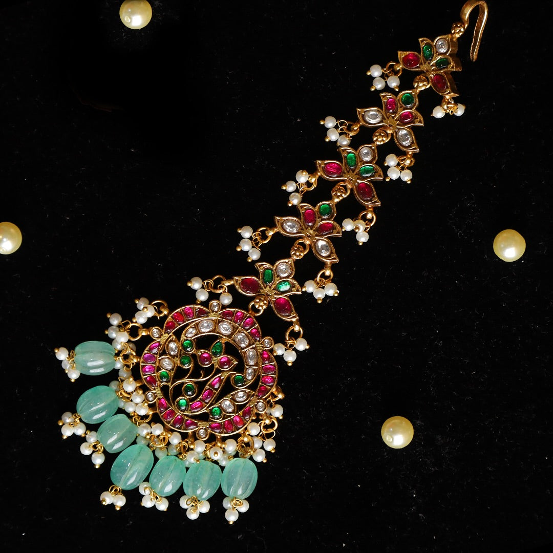 SJT1031- Multicolor Gold Plated Maang Tika | Bridal Wear