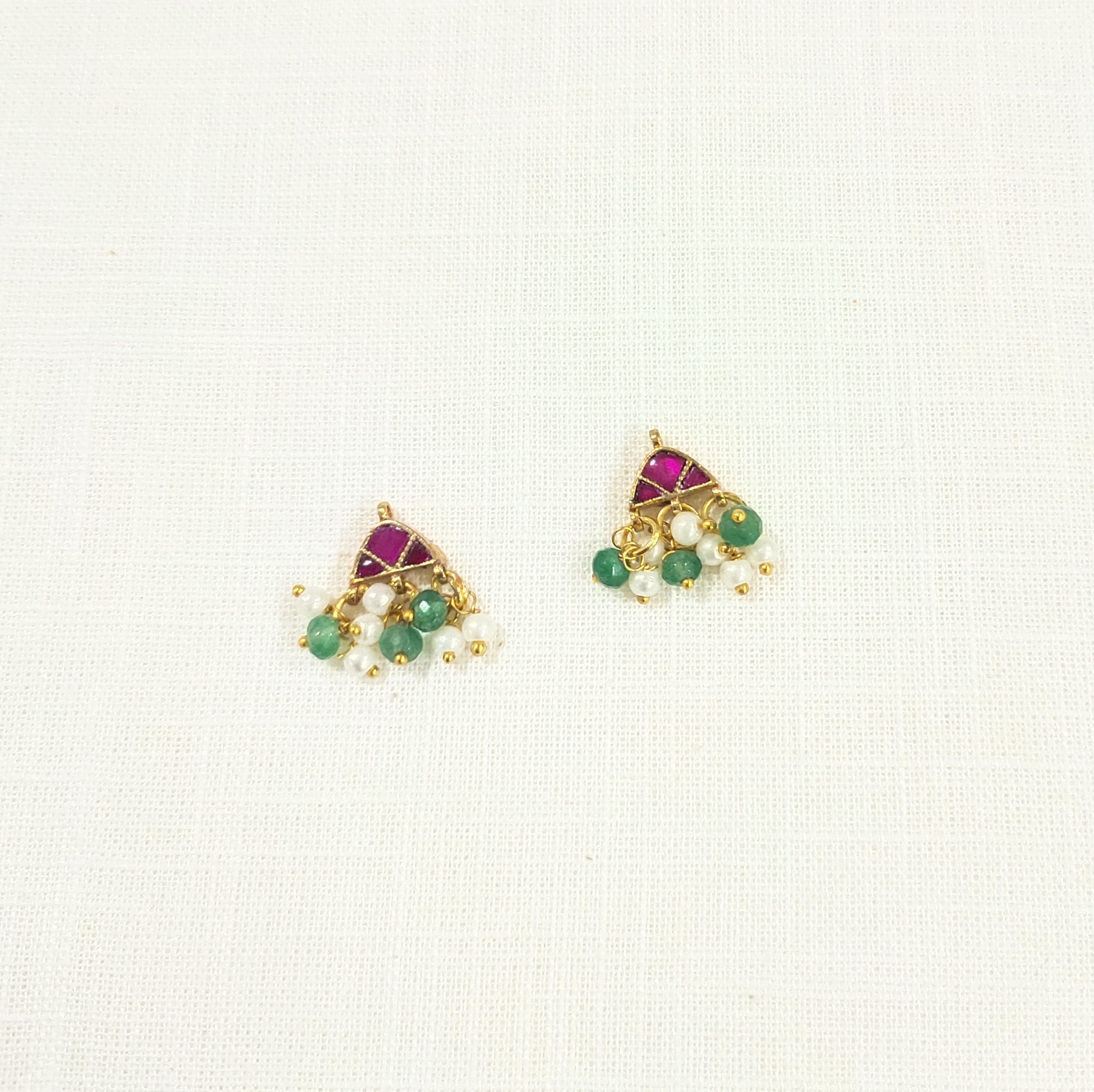 SJN1015- Green and Pink Colour Gold Plated Jadau Kundan Necklace with Earrings