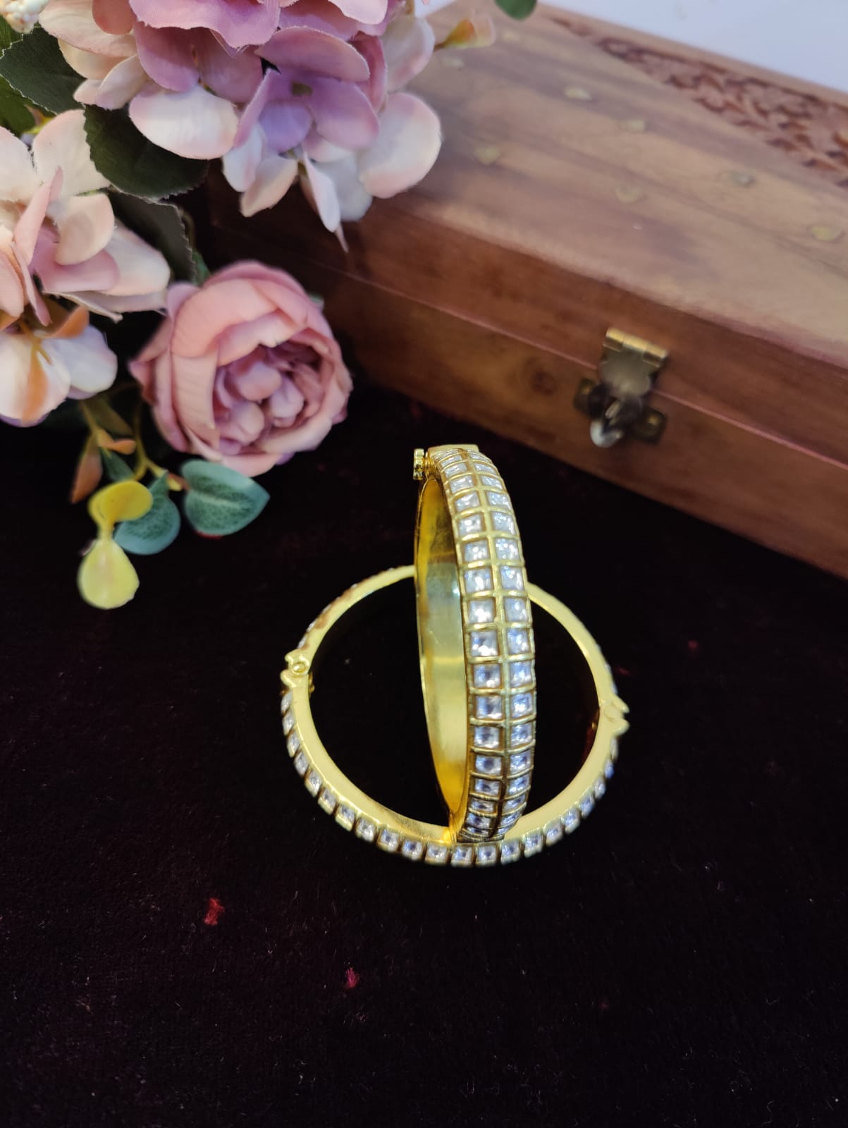 SJB1025- Pink Colour Gold Plated Jadau Kundan Temple Bangle