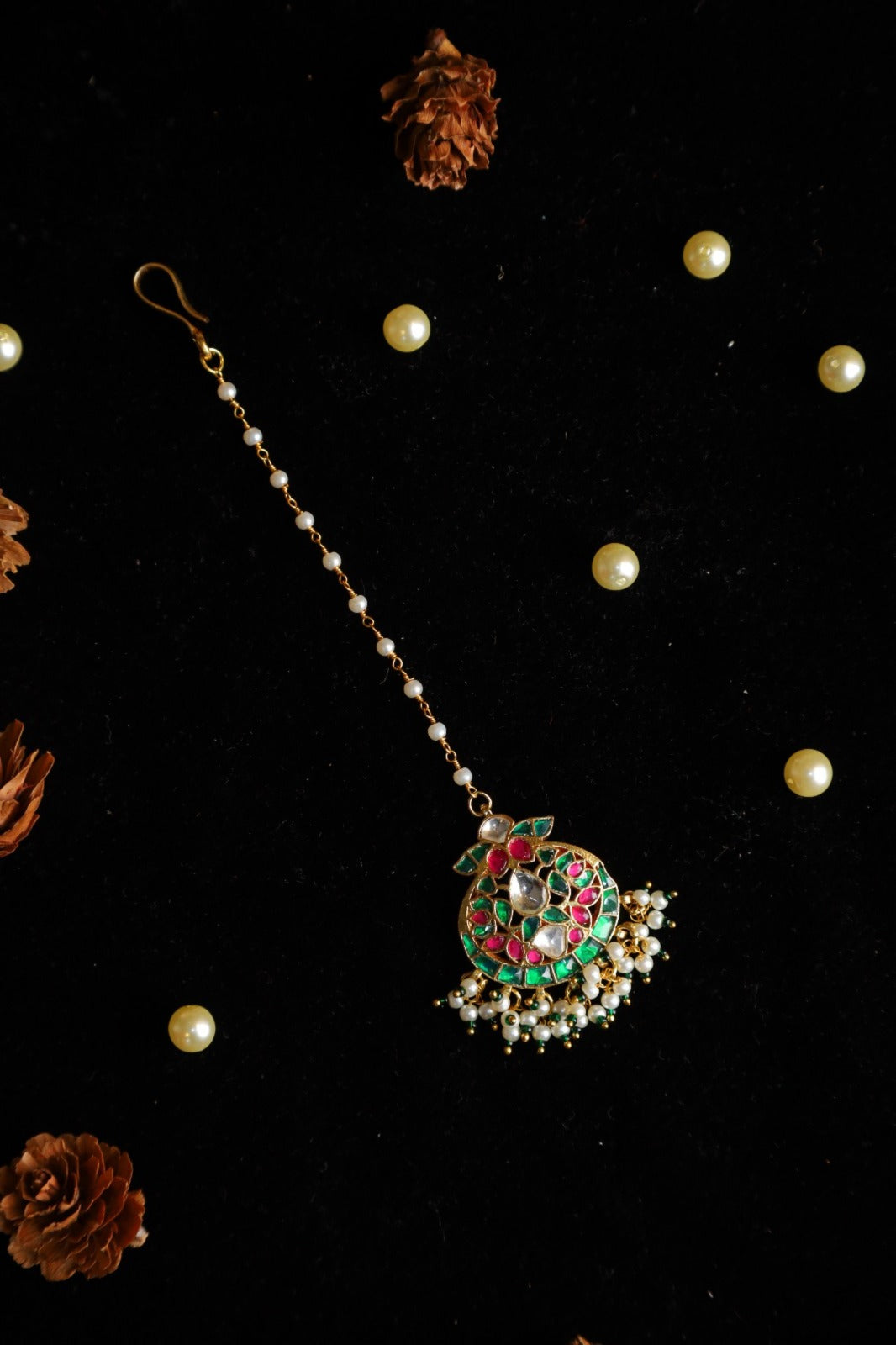 SJT1027- Multi Colour Gold Plated Jadau Kundan Maang Tika