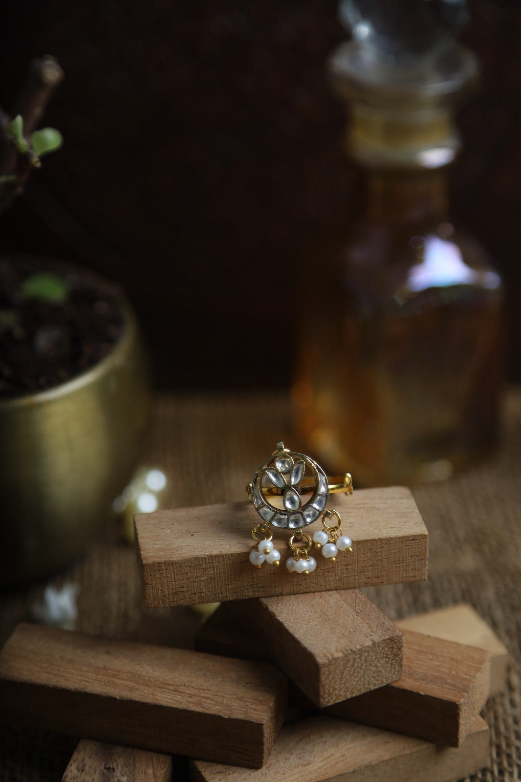 SJR0025- White Colour Gold Plated Jadau Kundan Ring