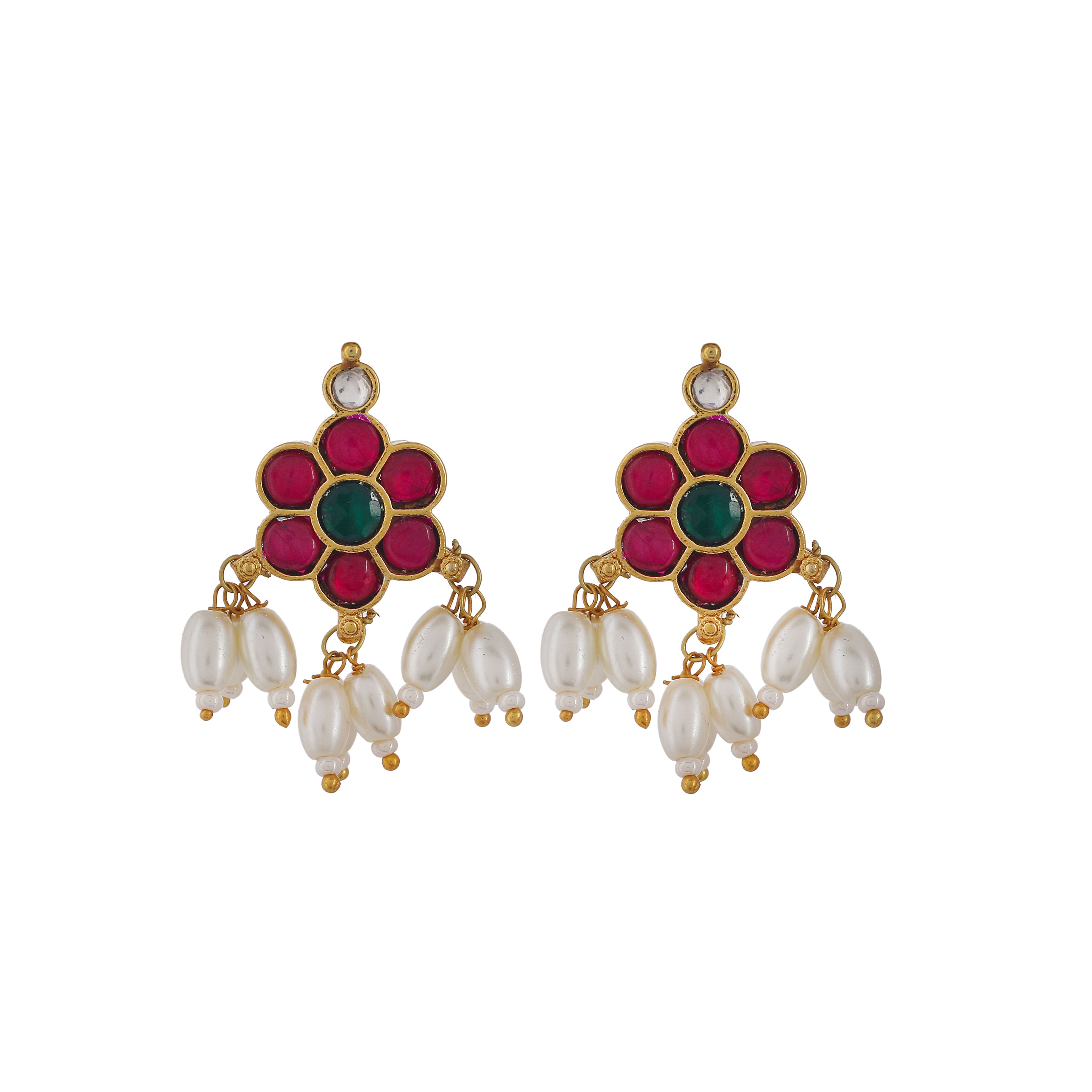 SJN175- Multi Colour Gold Plated Jadau Kundan Necklace with Lotus Earrings
