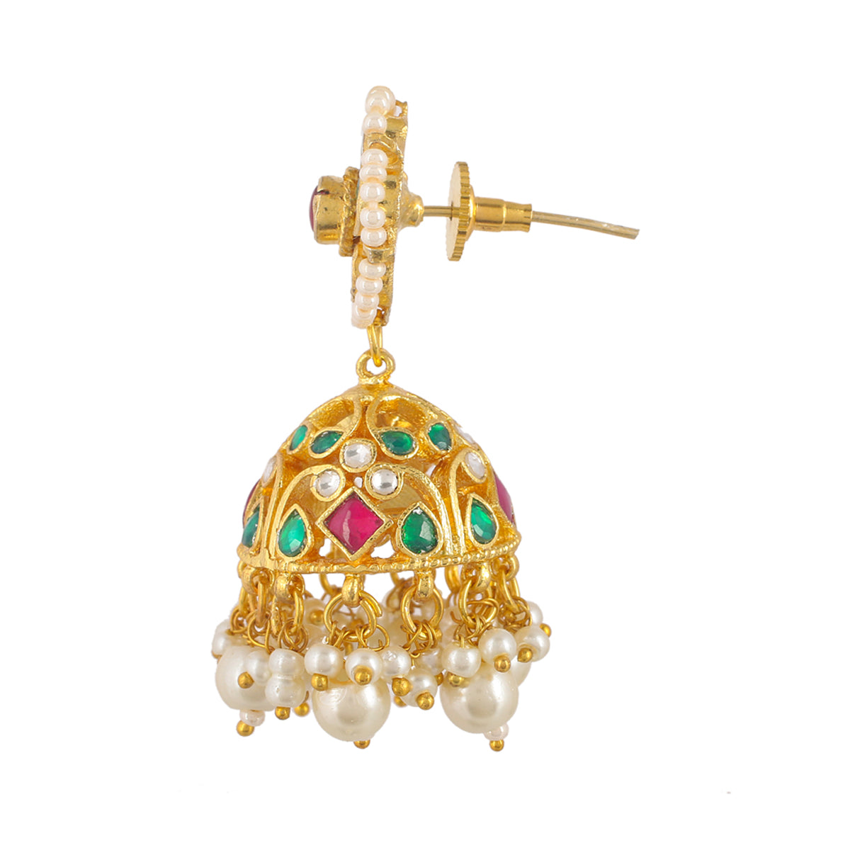 SJE029- Multi Colour Gold Plated Jadau Kundan Jhumki Earrings