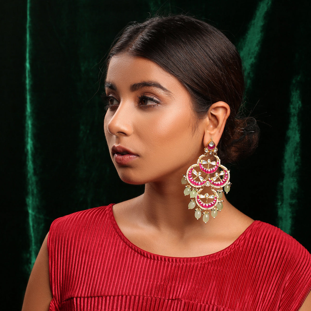 SJE043- Multi Colour Gold Plated Kundan Chandbali Earrings