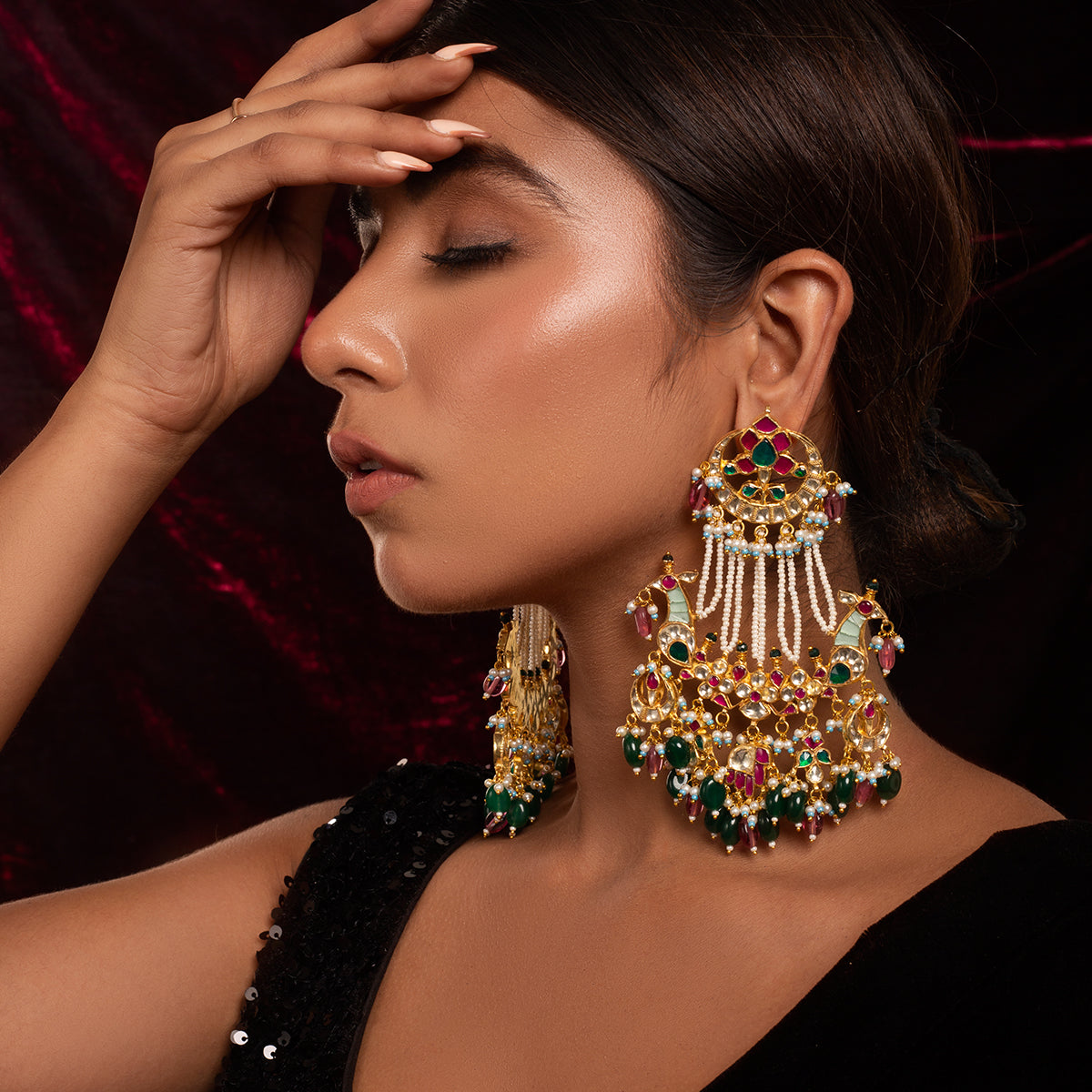 SJE041-Multicolor Gold Plated Peacock Statment Earrings