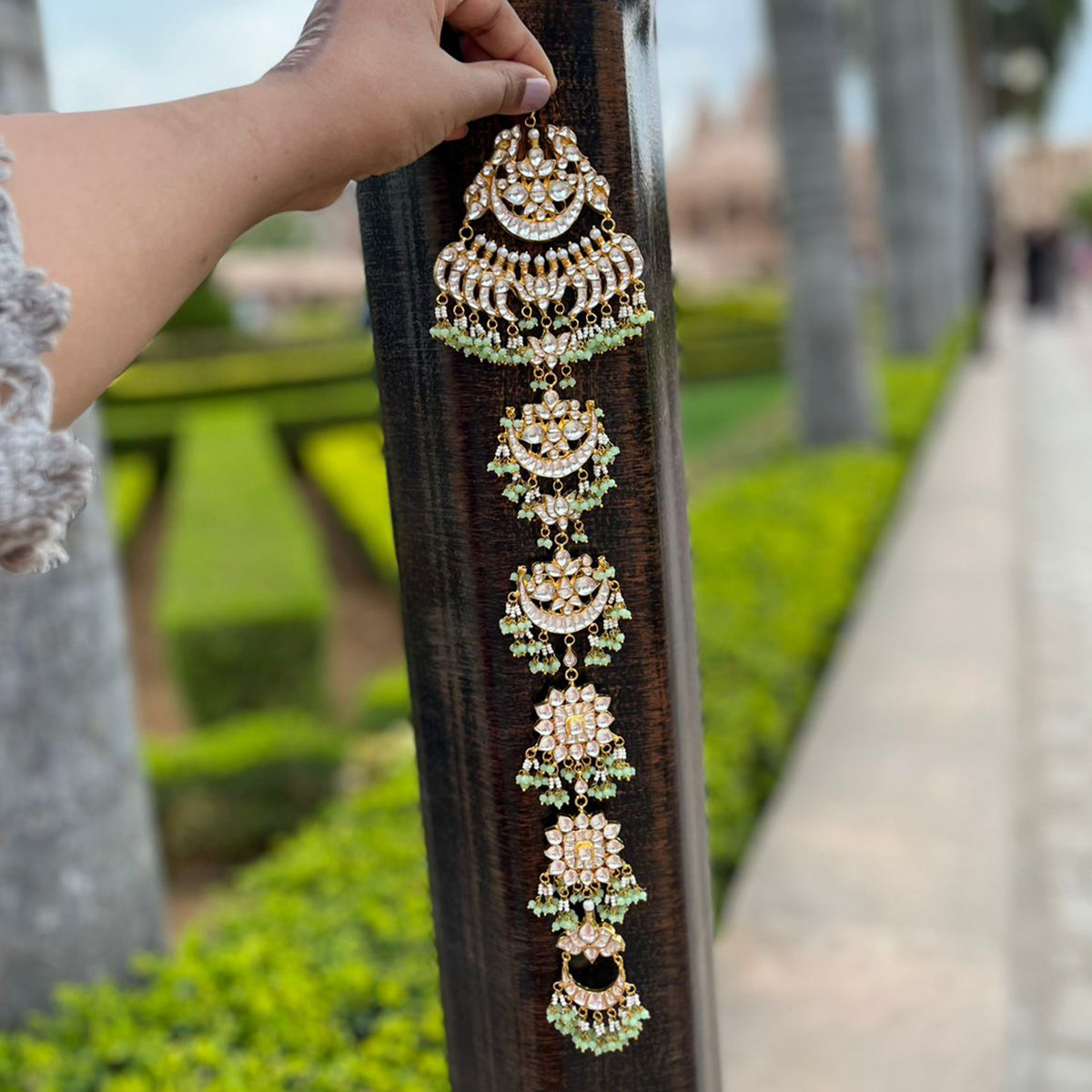 SJHB001-White Color Gold Plated Kundan Hair Accessories/ Braid