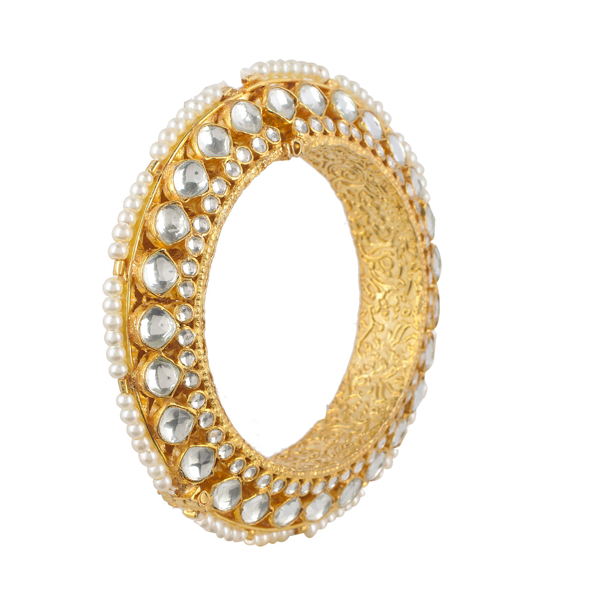 SJB004- White Colour Gold Plated Kundan Bangles | Bridal and Festive Jewellery