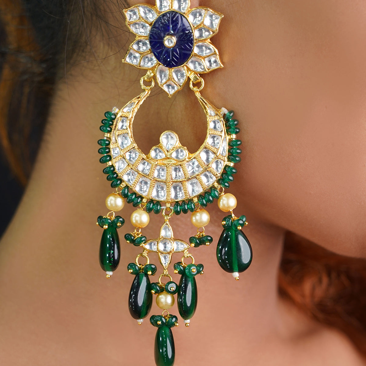 SJE022-Multicolor Gold Plated Jadau Kundan Chanbali Earrings