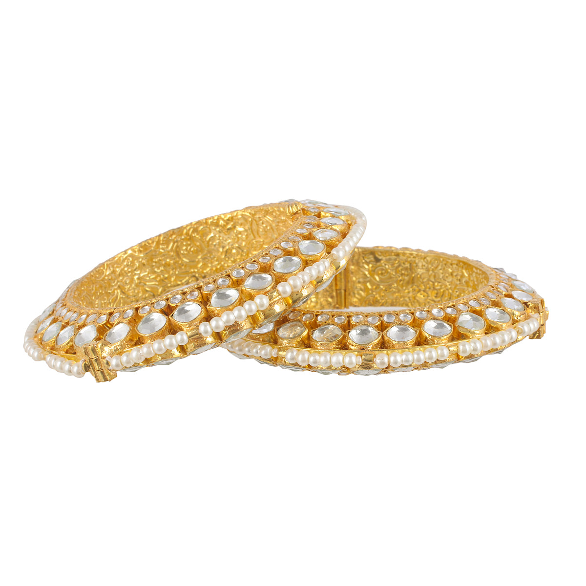 SJB004- White Colour Gold Plated Kundan Bangles | Bridal and Festive Jewellery