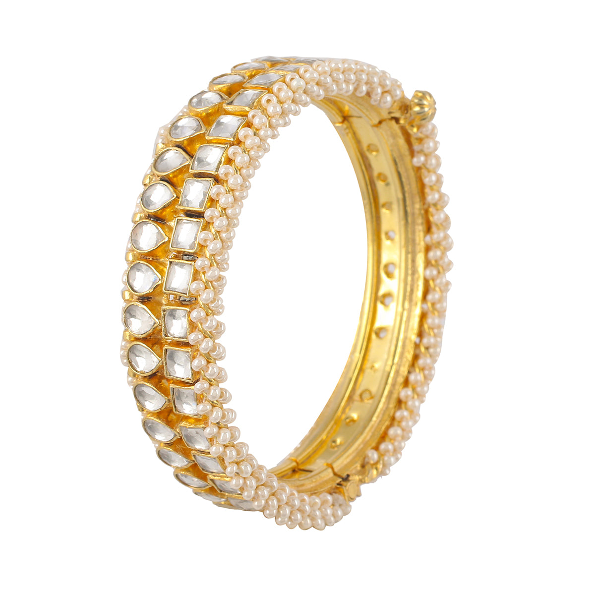 SJB009- White Colour Gold Plated Jadau Kundan Bangles