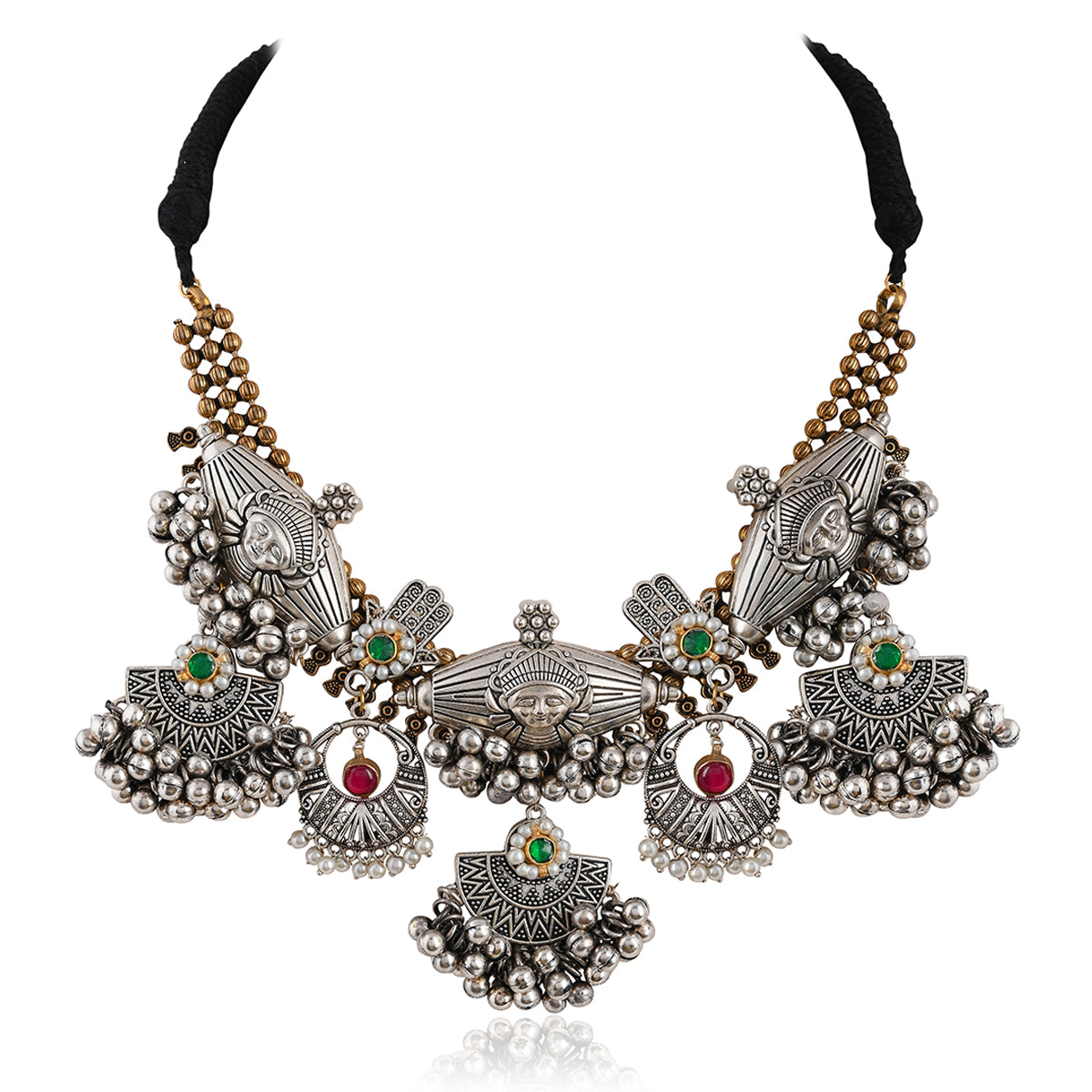 SJTN004-Silver Color Gold Plated Kundan Necklace