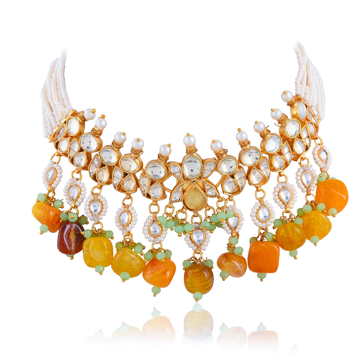 SJN089- Yellow Colour Glod Plated Jadau Kundan Choker Set