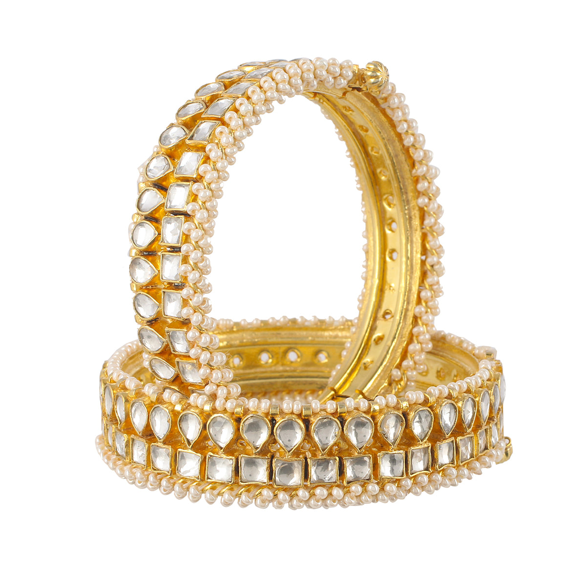 SJB009- White Colour Gold Plated Jadau Kundan Bangles