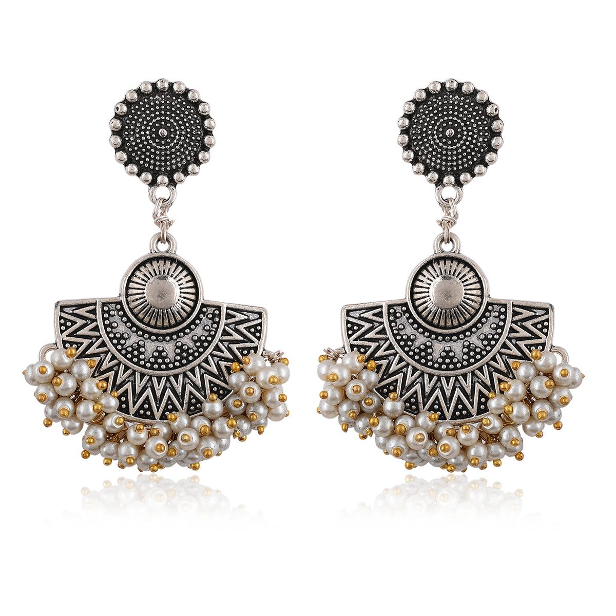 SJTE003- Oxidized Half Moon Tribal Earrings
