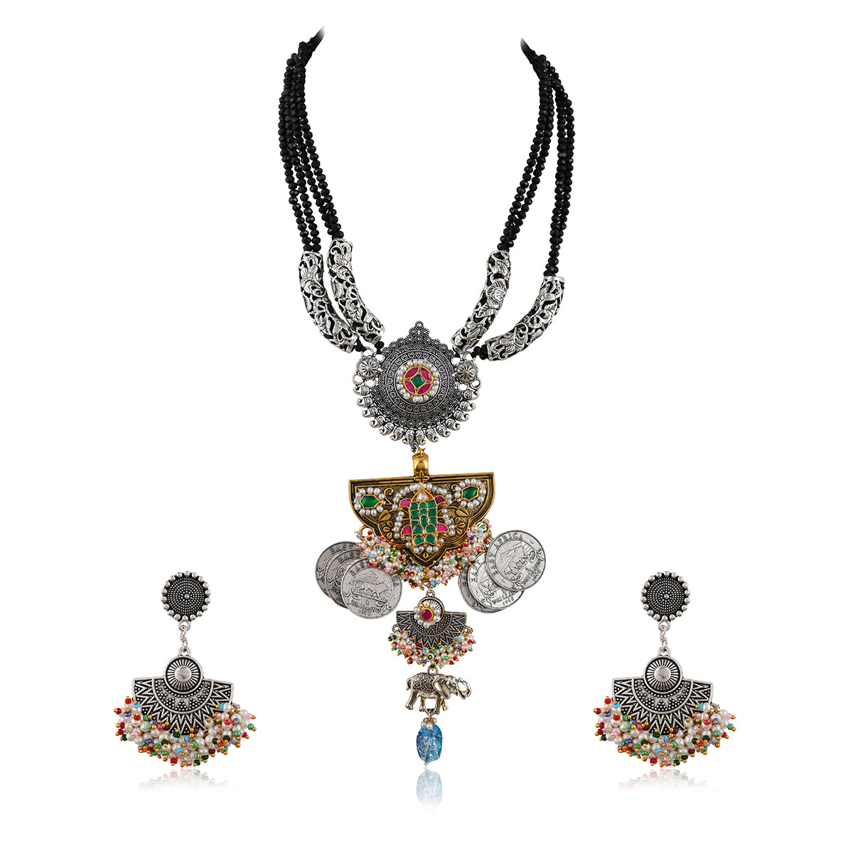 SJTN002-Multicolor Gold Plated long Necklace Set