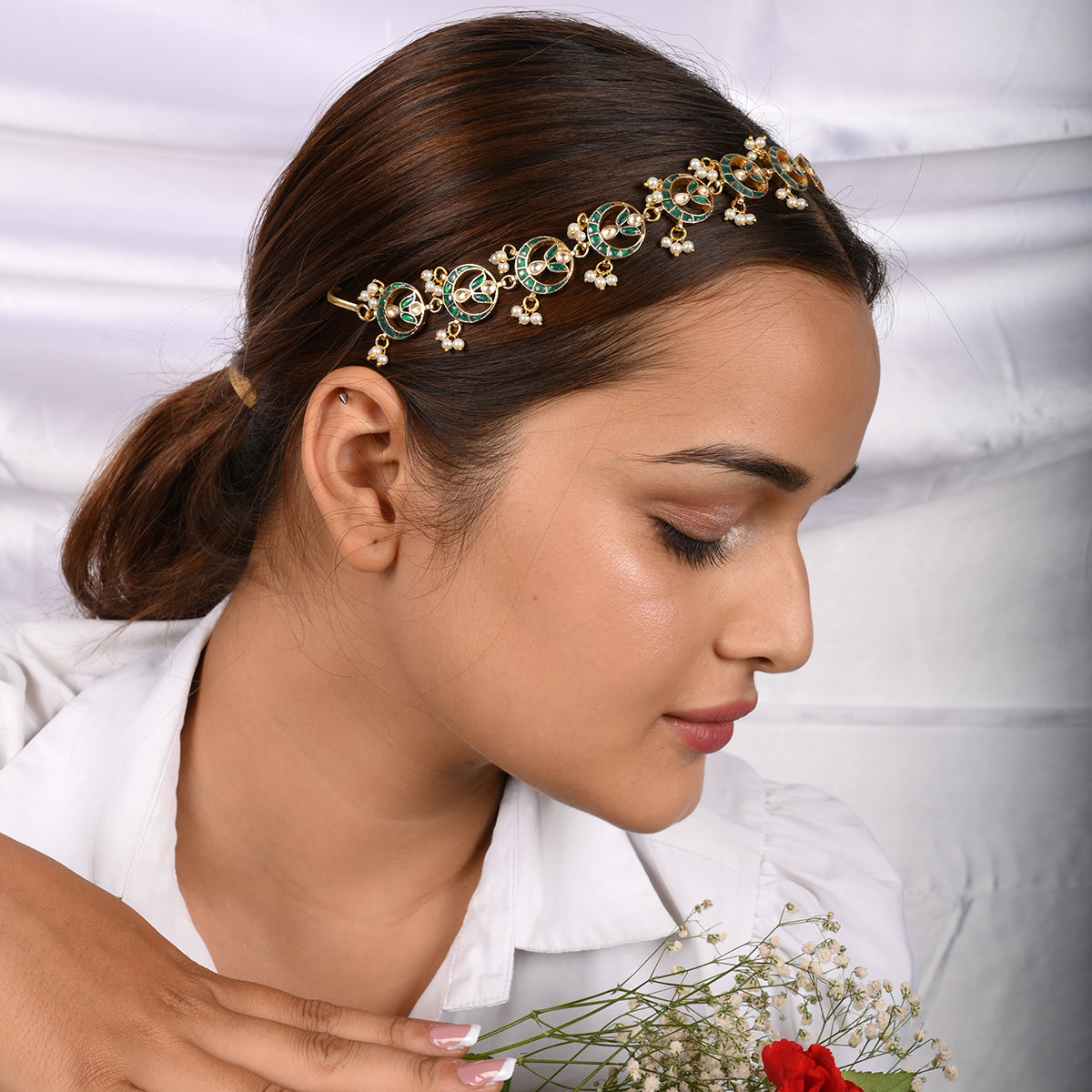 Cockscomb Green Headband/Sheeshphool