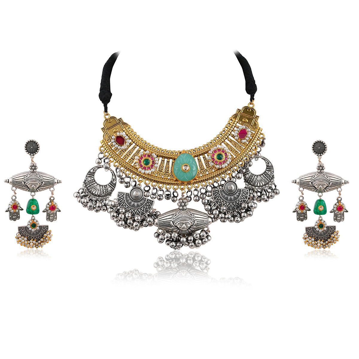 SJTN007- Oxidized Tribal Necklace With Earring