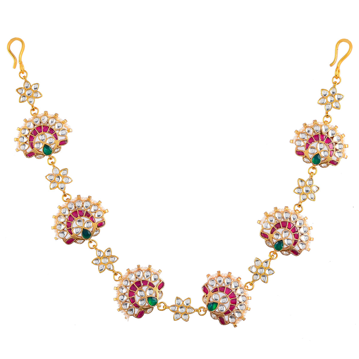 SJH033- Hyacinth Multi Colour Gold Plated Headband/Sheeshphool