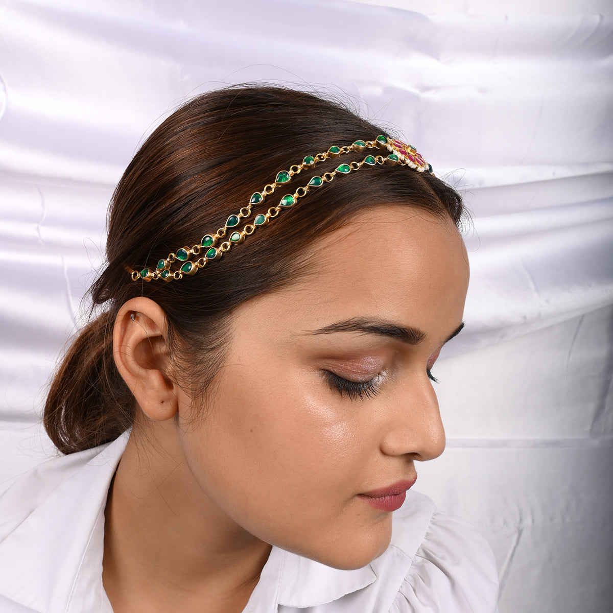 Canna Green Kundan Headband/Sheeshphool
