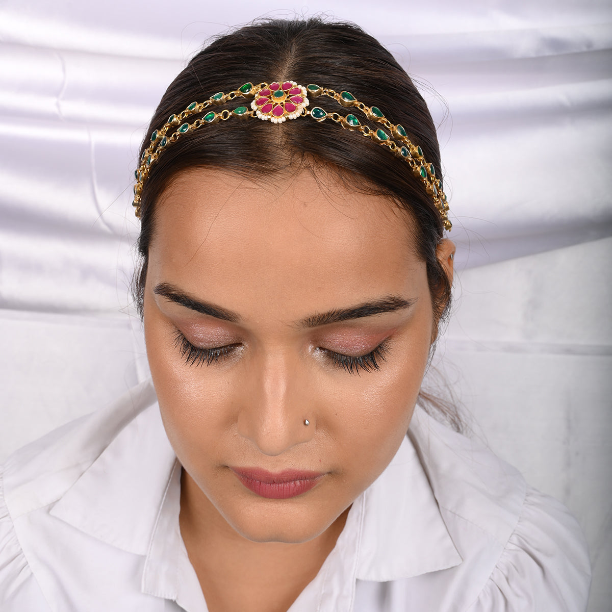 Canna Green Kundan Headband/Sheeshphool