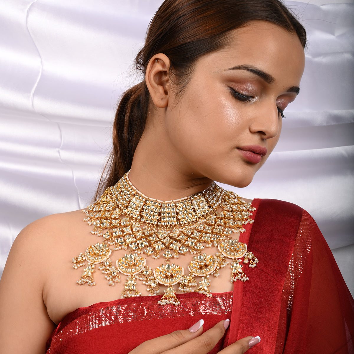 Chandini Lotus Bridal Necklace Set With Sheeshphool, Rings and Bangles