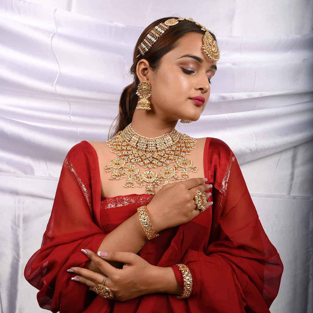 Chandini Lotus Bridal Necklace Set With Sheeshphool, Rings and Bangles