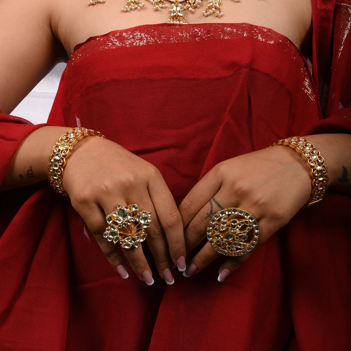 Chandini Lotus Bridal Necklace Set With Sheeshphool, Rings and Bangles
