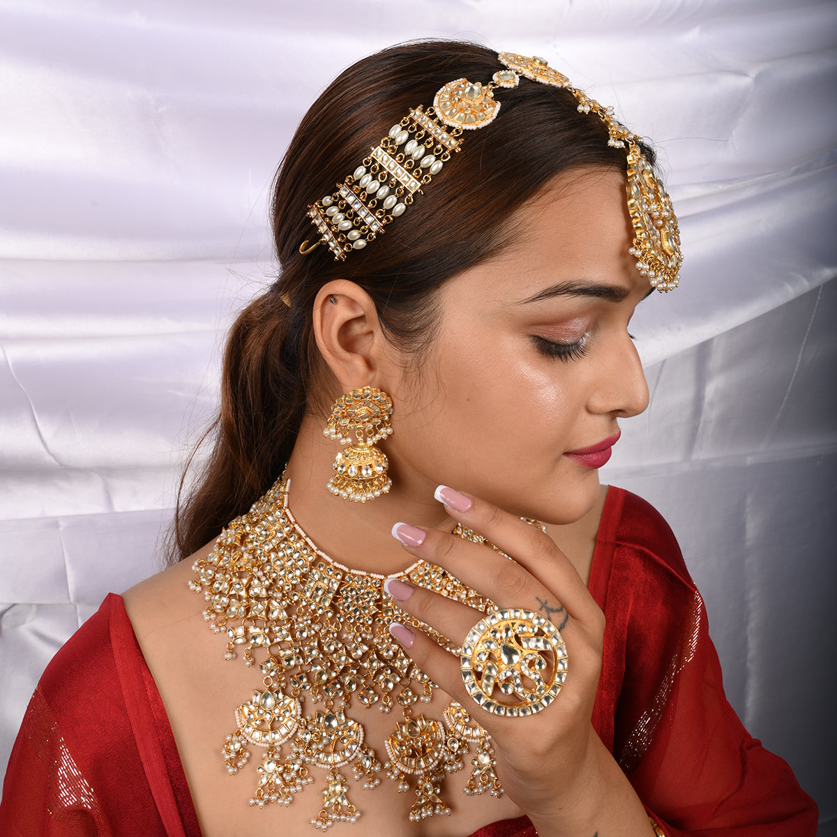 Chandini Lotus Bridal Necklace Set With Sheeshphool, Rings and Bangles