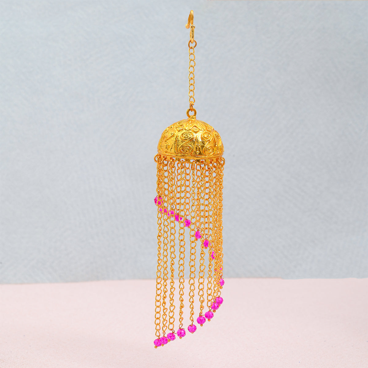SJRB001- Spiral Pink Beaded Gold-Plated Dome Kaleera