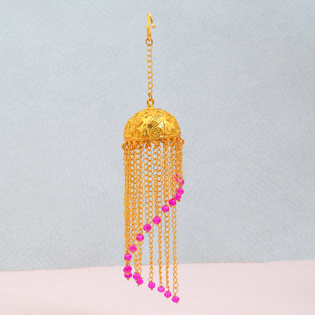 SJRB001- Spiral Pink Beaded Gold-Plated Dome Kaleera